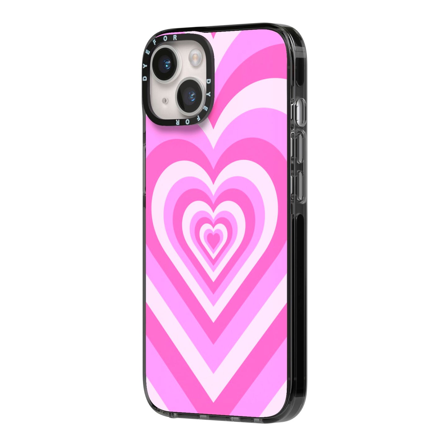 Aesthetic Heart iPhone 14 Black Impact Case Side Angle on Silver phone