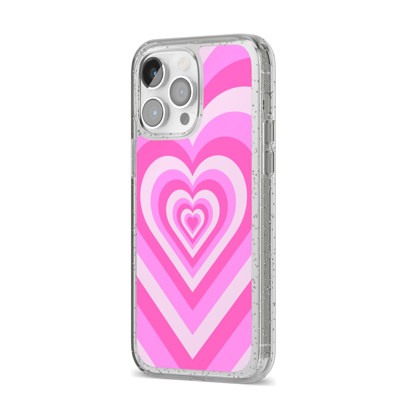 Aesthetic Heart iPhone 14 Pro Max Glitter Tough Case Silver Angled Image