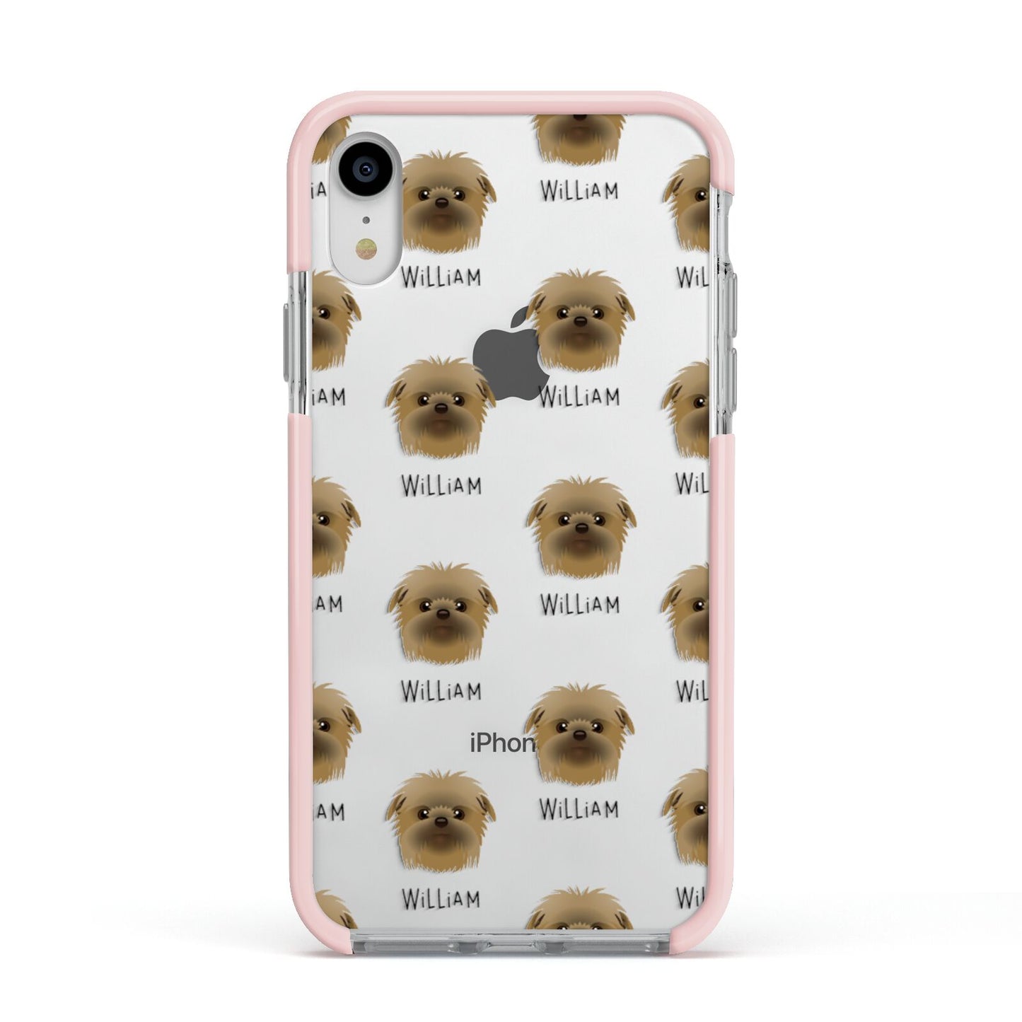 Affenpinscher Icon with Name Apple iPhone XR Impact Case Pink Edge on Silver Phone