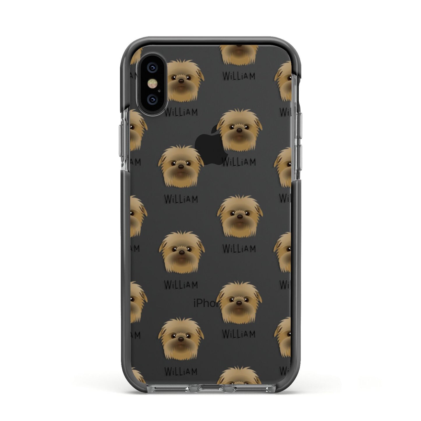 Affenpinscher Icon with Name Apple iPhone Xs Impact Case Black Edge on Black Phone