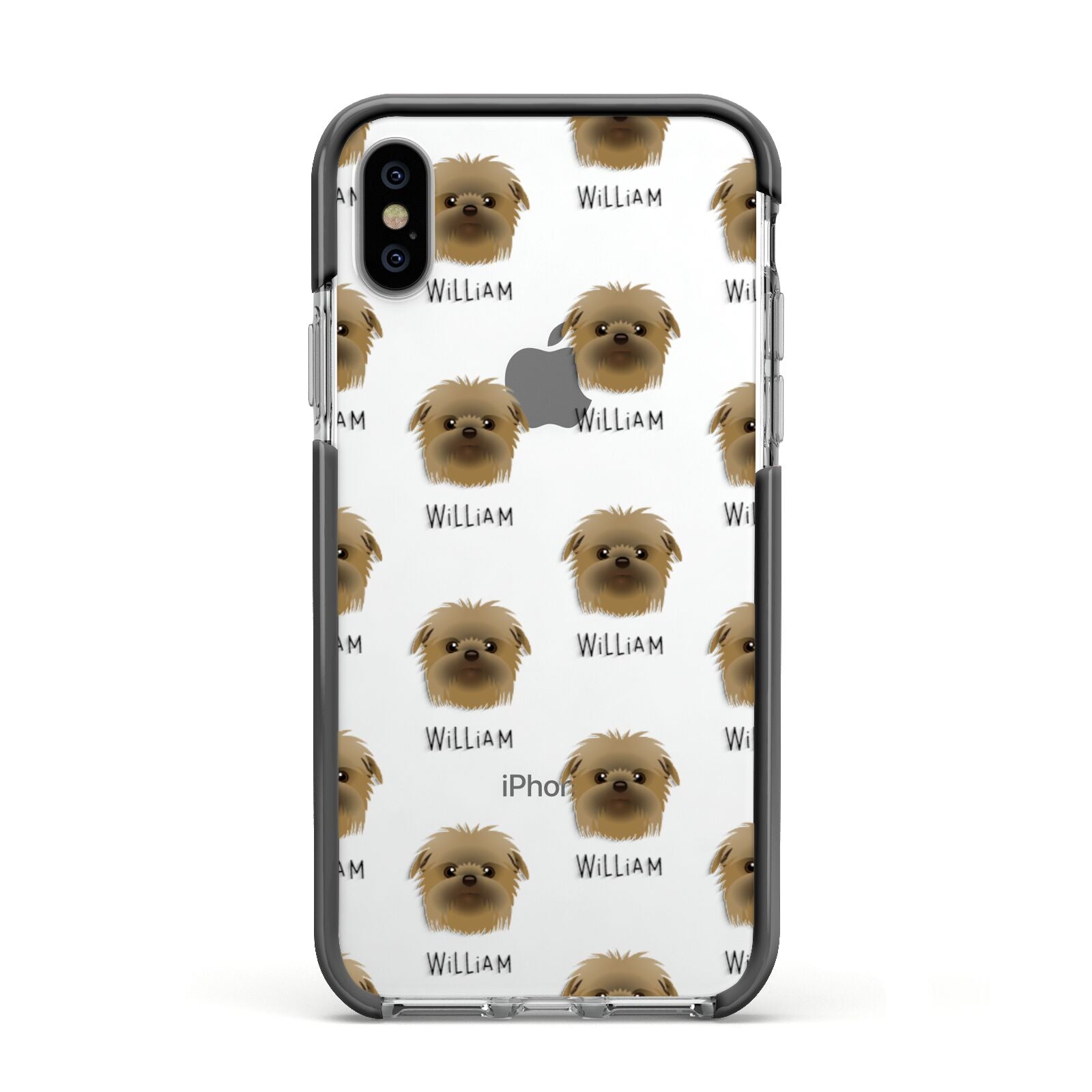 Affenpinscher Icon with Name Apple iPhone Xs Impact Case Black Edge on Silver Phone