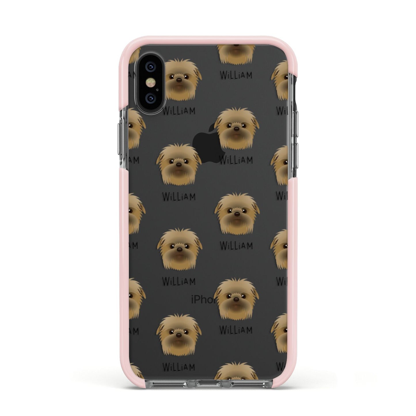 Affenpinscher Icon with Name Apple iPhone Xs Impact Case Pink Edge on Black Phone