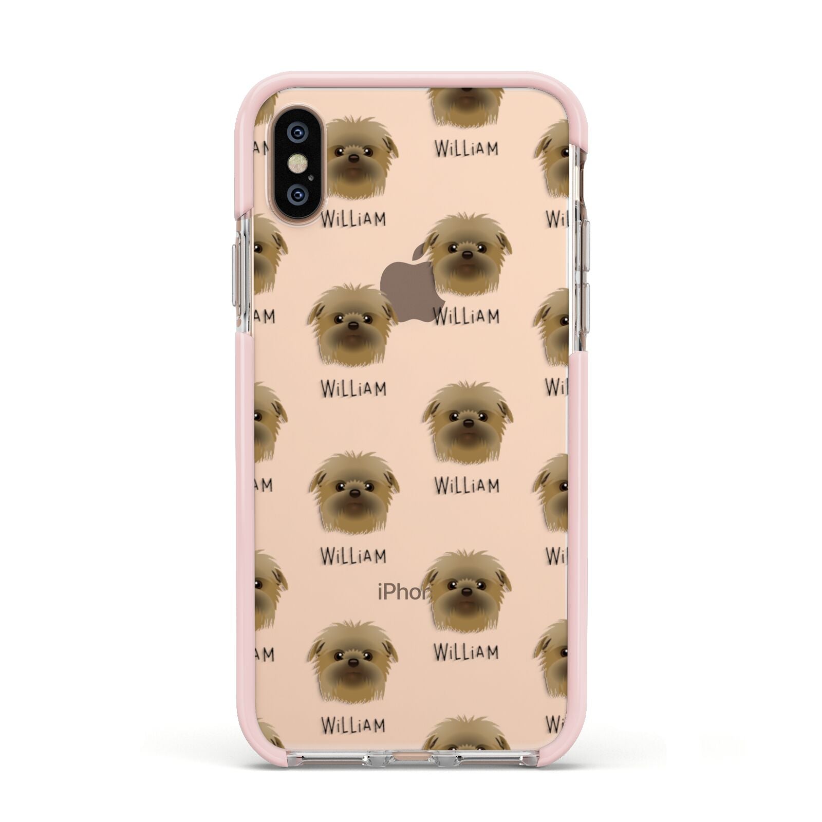 Affenpinscher Icon with Name Apple iPhone Xs Impact Case Pink Edge on Gold Phone
