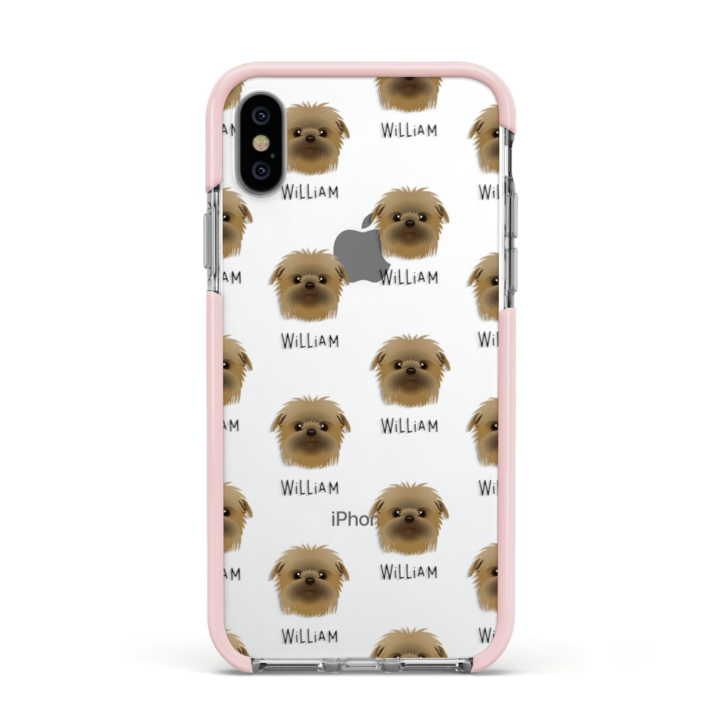 Affenpinscher Icon with Name Apple iPhone Xs Impact Case Pink Edge on Silver Phone