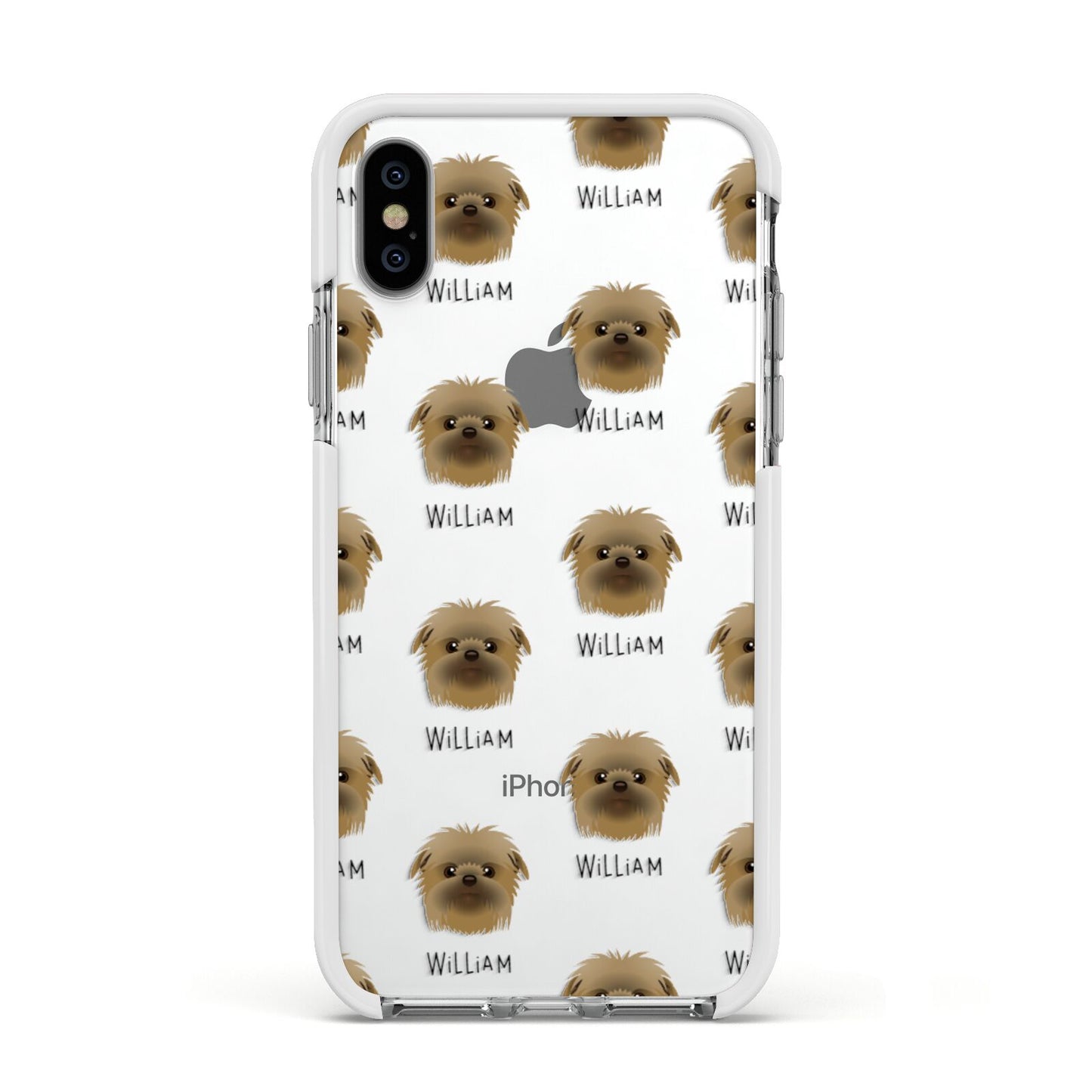 Affenpinscher Icon with Name Apple iPhone Xs Impact Case White Edge on Silver Phone