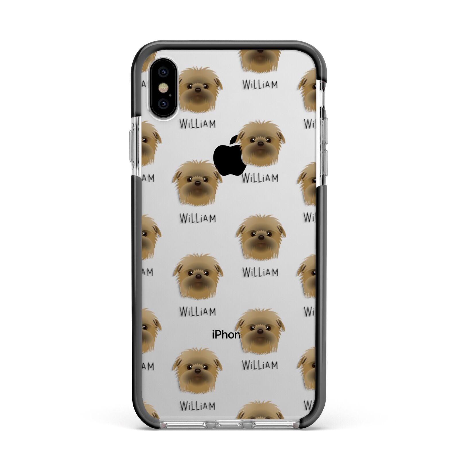 Affenpinscher Icon with Name Apple iPhone Xs Max Impact Case Black Edge on Silver Phone