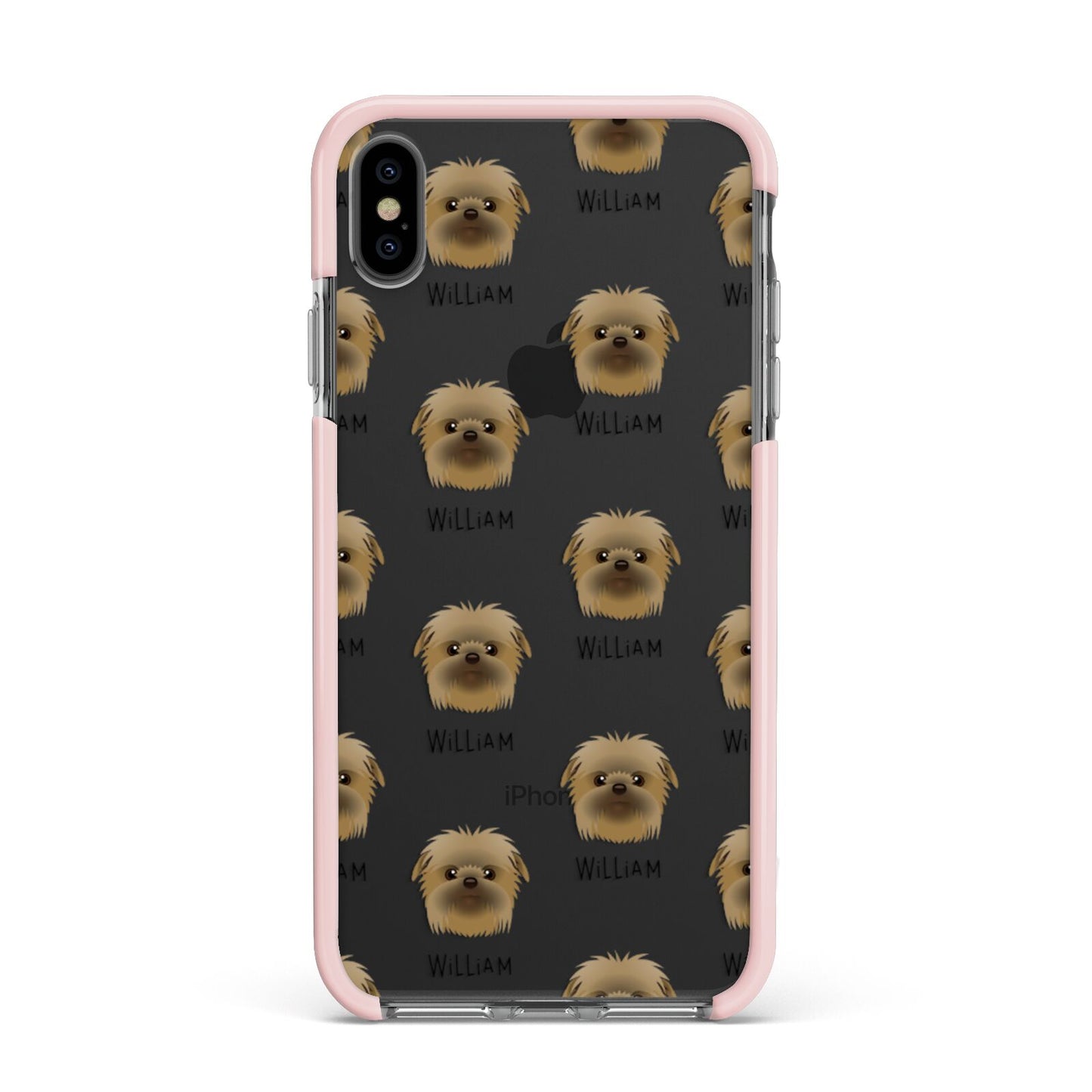 Affenpinscher Icon with Name Apple iPhone Xs Max Impact Case Pink Edge on Black Phone