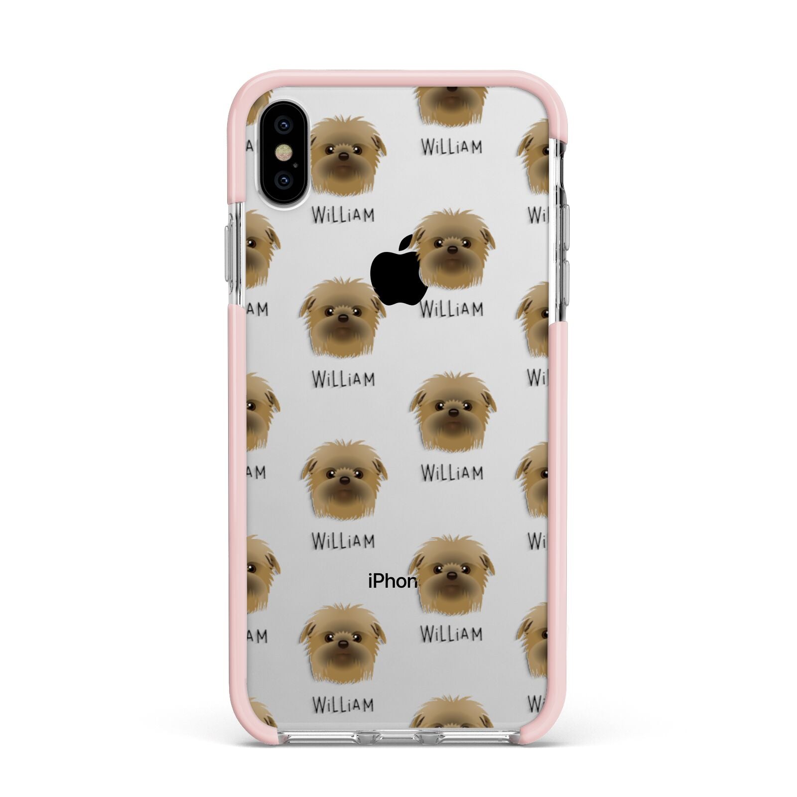 Affenpinscher Icon with Name Apple iPhone Xs Max Impact Case Pink Edge on Silver Phone