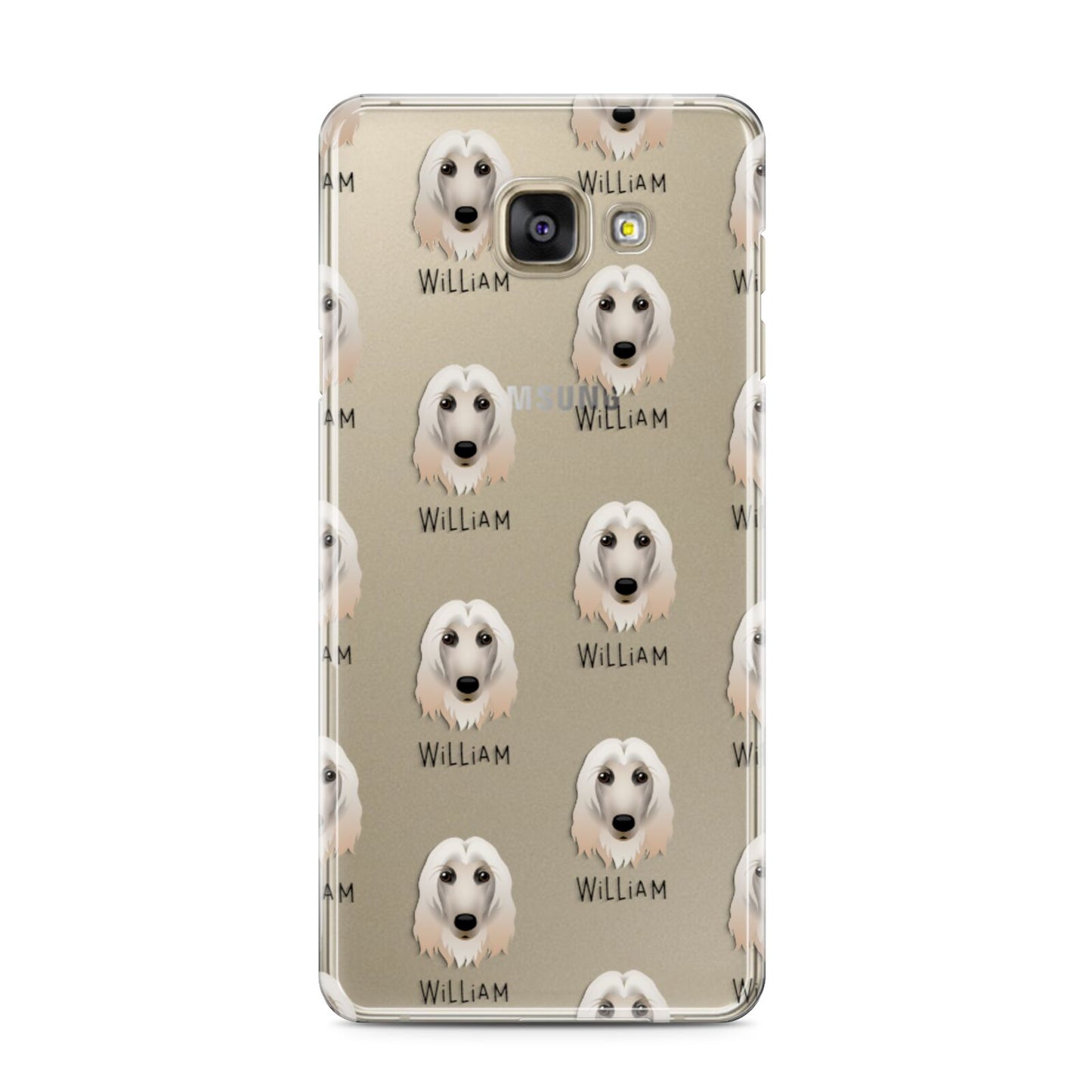Afghan Hound Icon with Name Samsung Galaxy A3 2016 Case on gold phone
