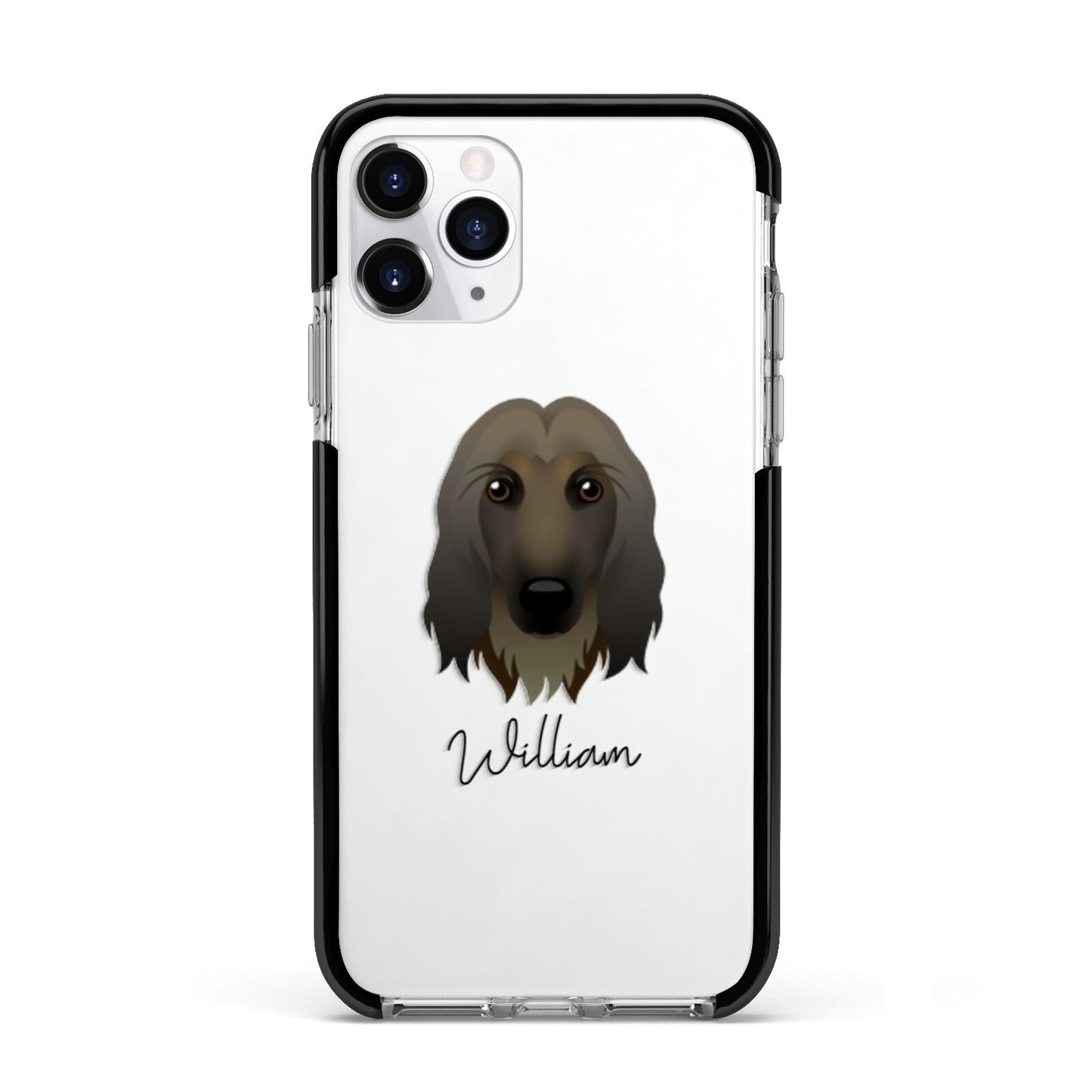 Afghan Hound Personalised Apple iPhone 11 Pro in Silver with Black Impact Case