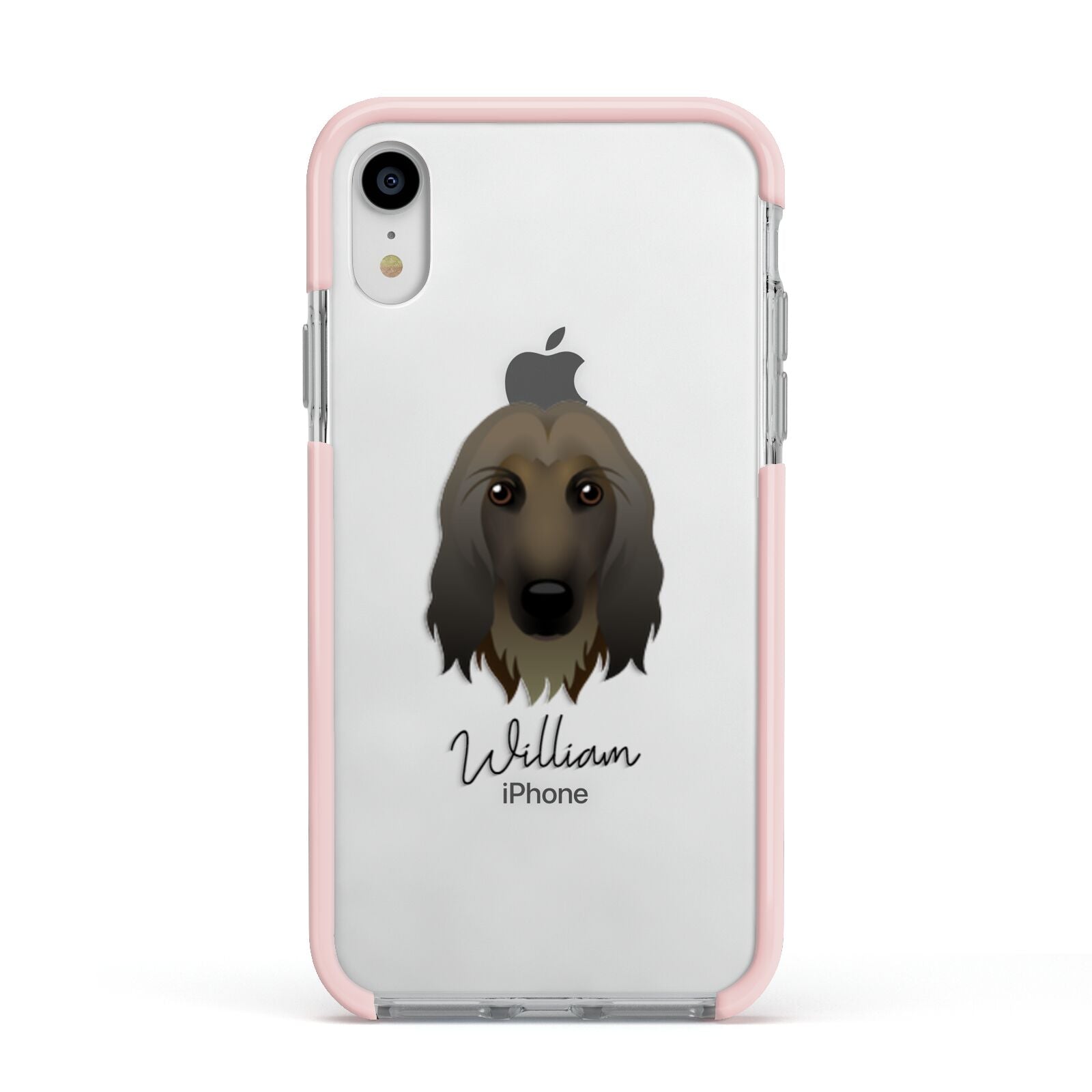 Afghan Hound Personalised Apple iPhone XR Impact Case Pink Edge on Silver Phone