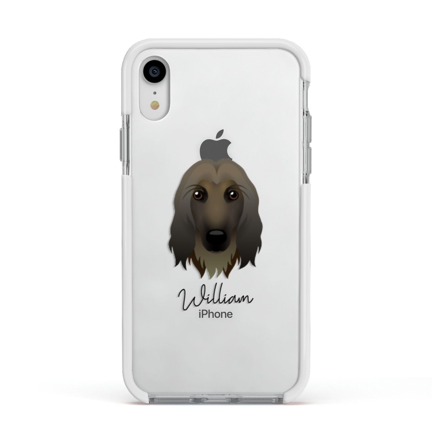 Afghan Hound Personalised Apple iPhone XR Impact Case White Edge on Silver Phone