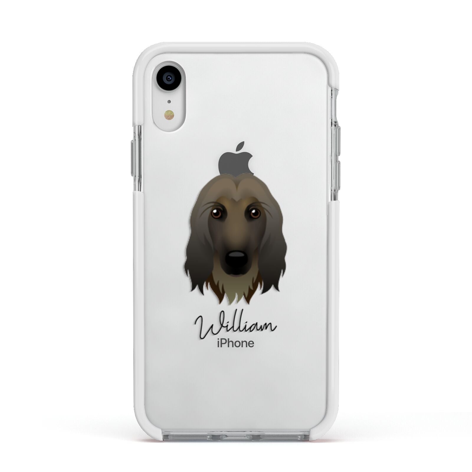 Afghan Hound Personalised Apple iPhone XR Impact Case White Edge on Silver Phone