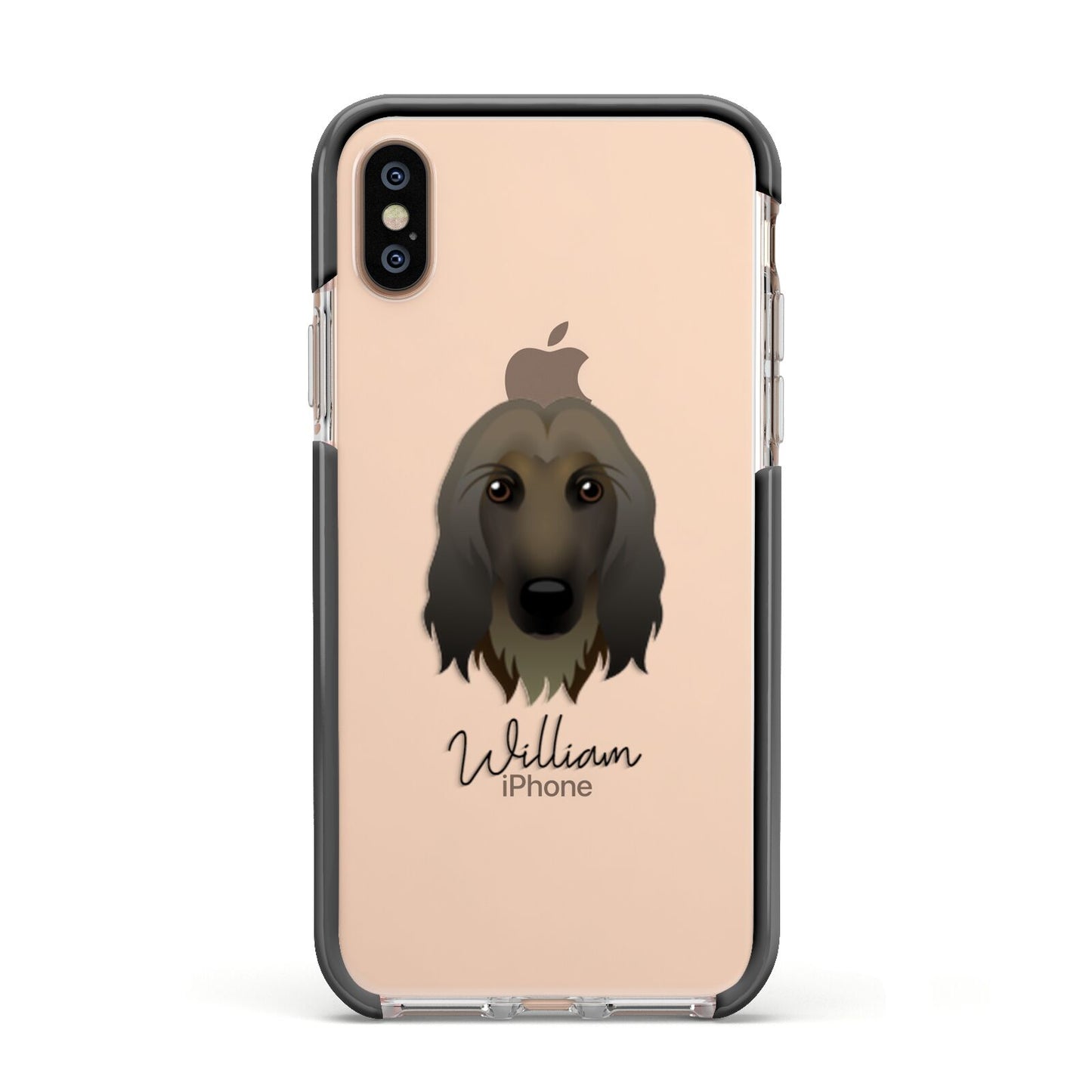 Afghan Hound Personalised Apple iPhone Xs Impact Case Black Edge on Gold Phone