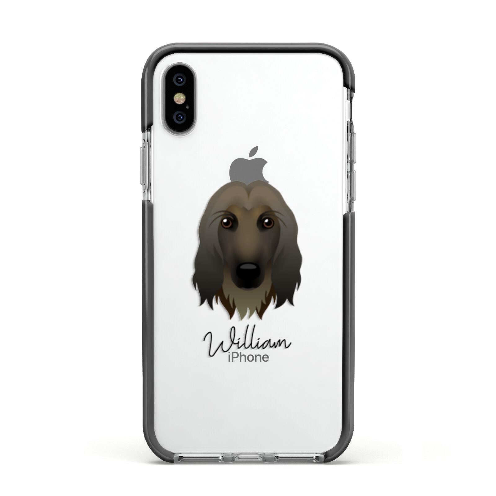 Afghan Hound Personalised Apple iPhone Xs Impact Case Black Edge on Silver Phone