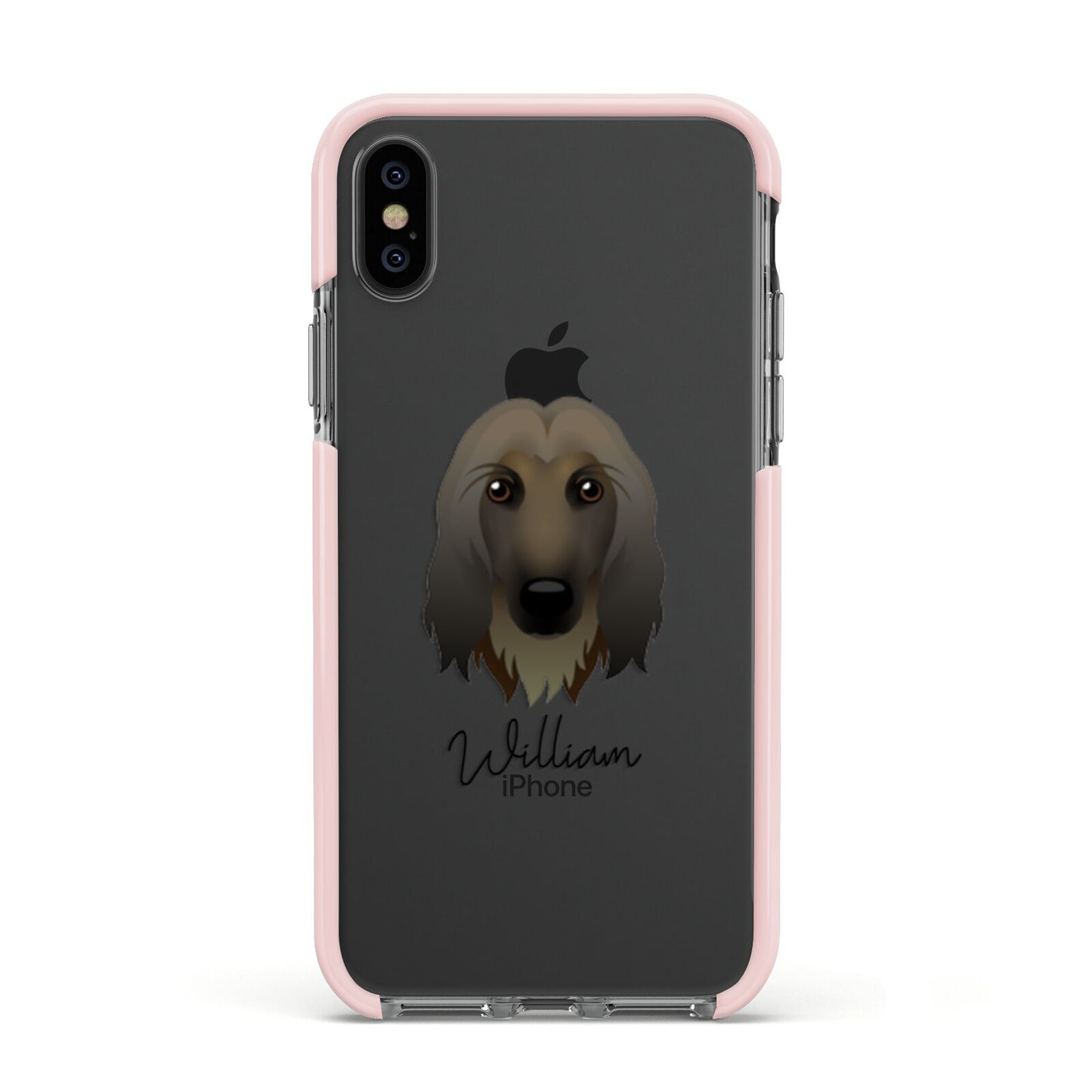 Afghan Hound Personalised Apple iPhone Xs Impact Case Pink Edge on Black Phone