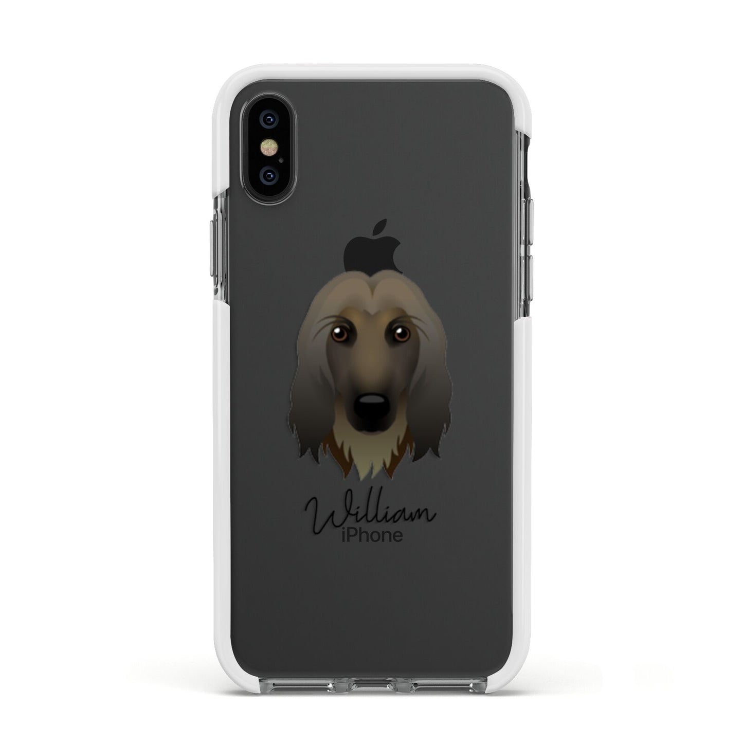 Afghan Hound Personalised Apple iPhone Xs Impact Case White Edge on Black Phone