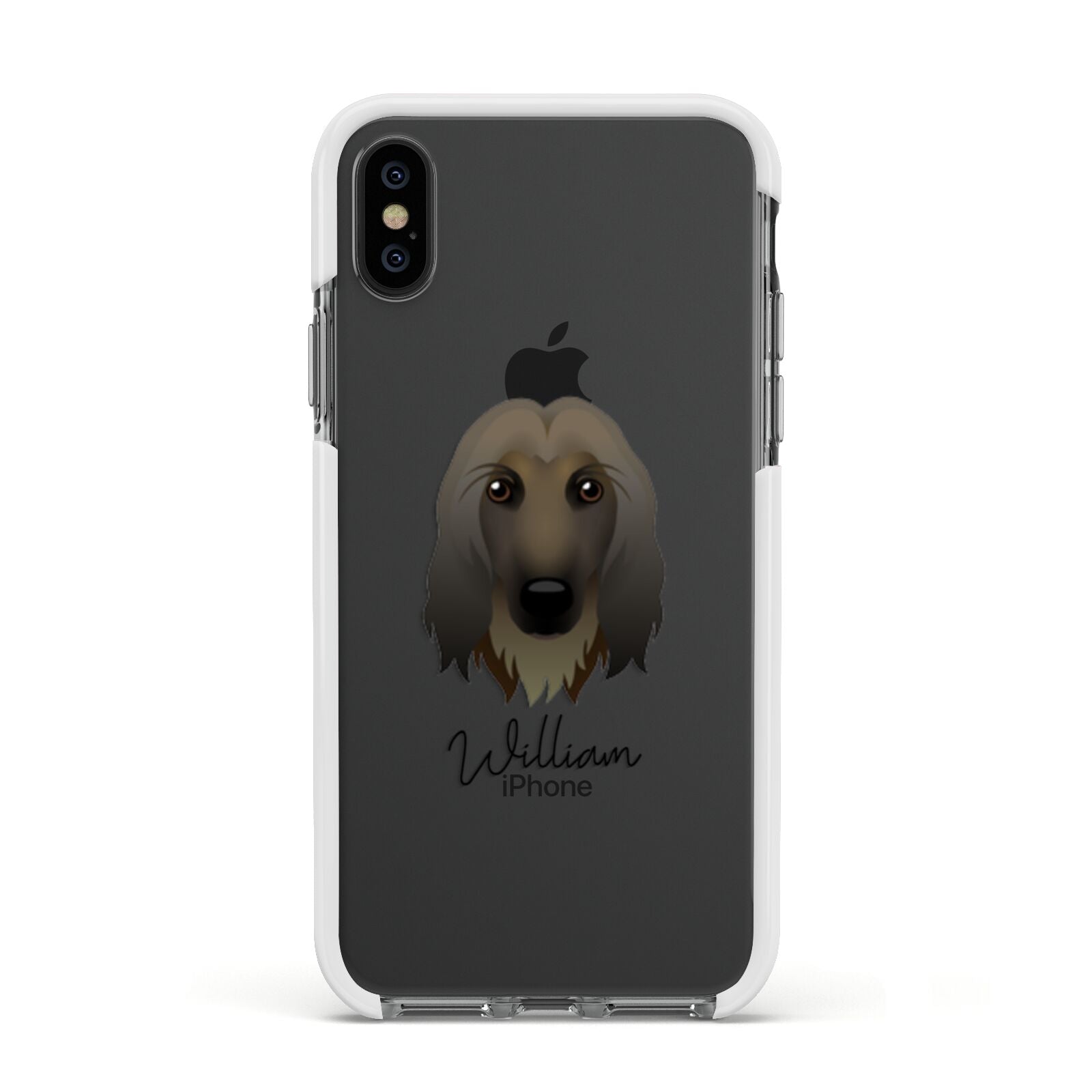 Afghan Hound Personalised Apple iPhone Xs Impact Case White Edge on Black Phone