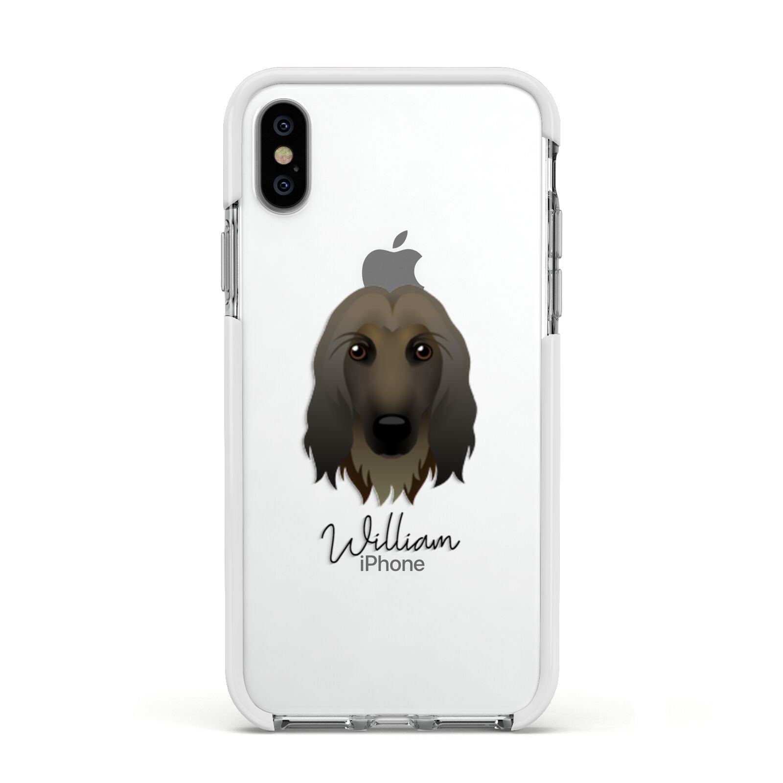 Afghan Hound Personalised Apple iPhone Xs Impact Case White Edge on Silver Phone