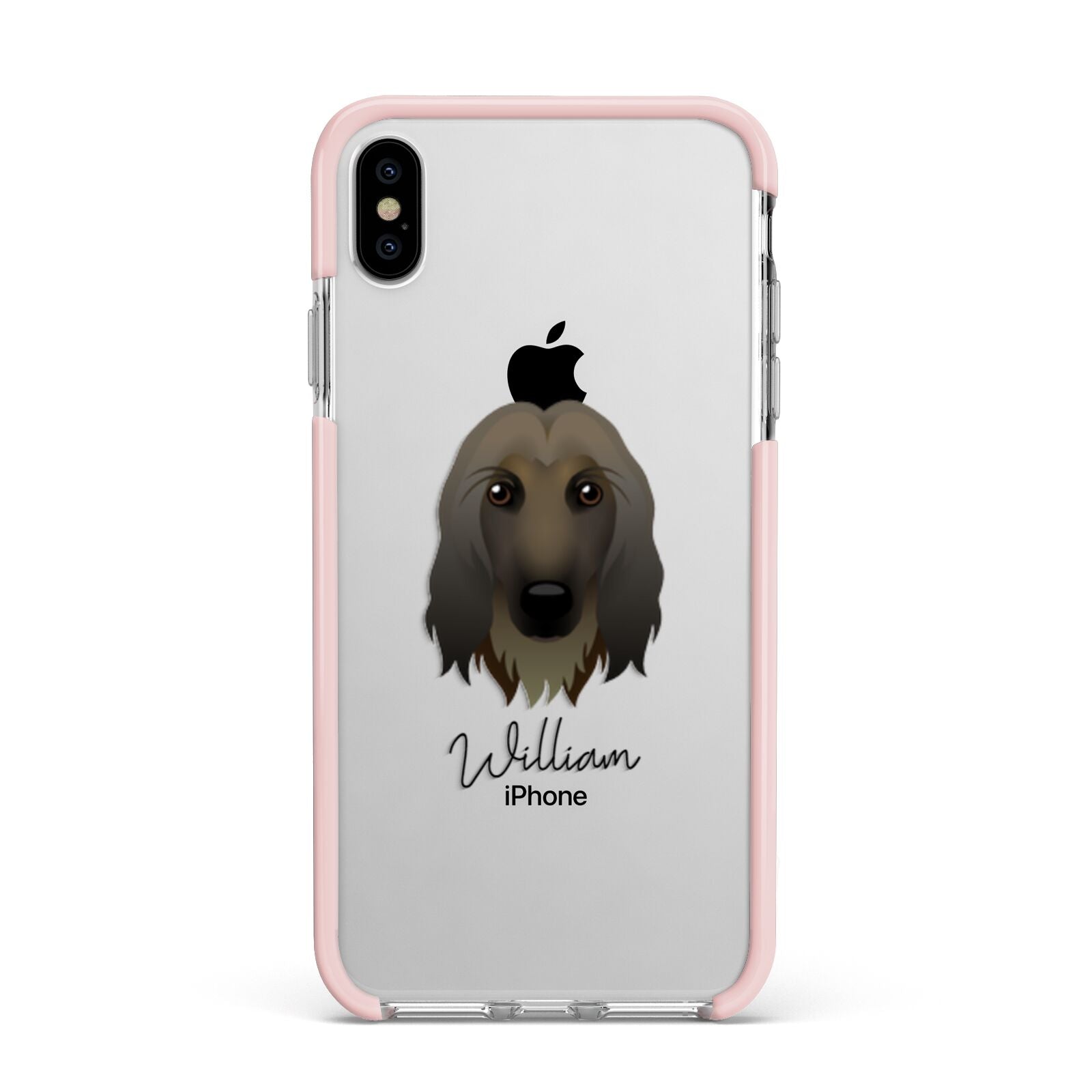 Afghan Hound Personalised Apple iPhone Xs Max Impact Case Pink Edge on Silver Phone