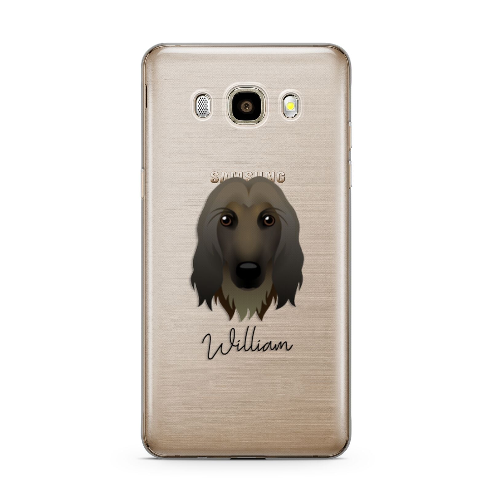 Afghan Hound Personalised Samsung Galaxy J7 2016 Case on gold phone