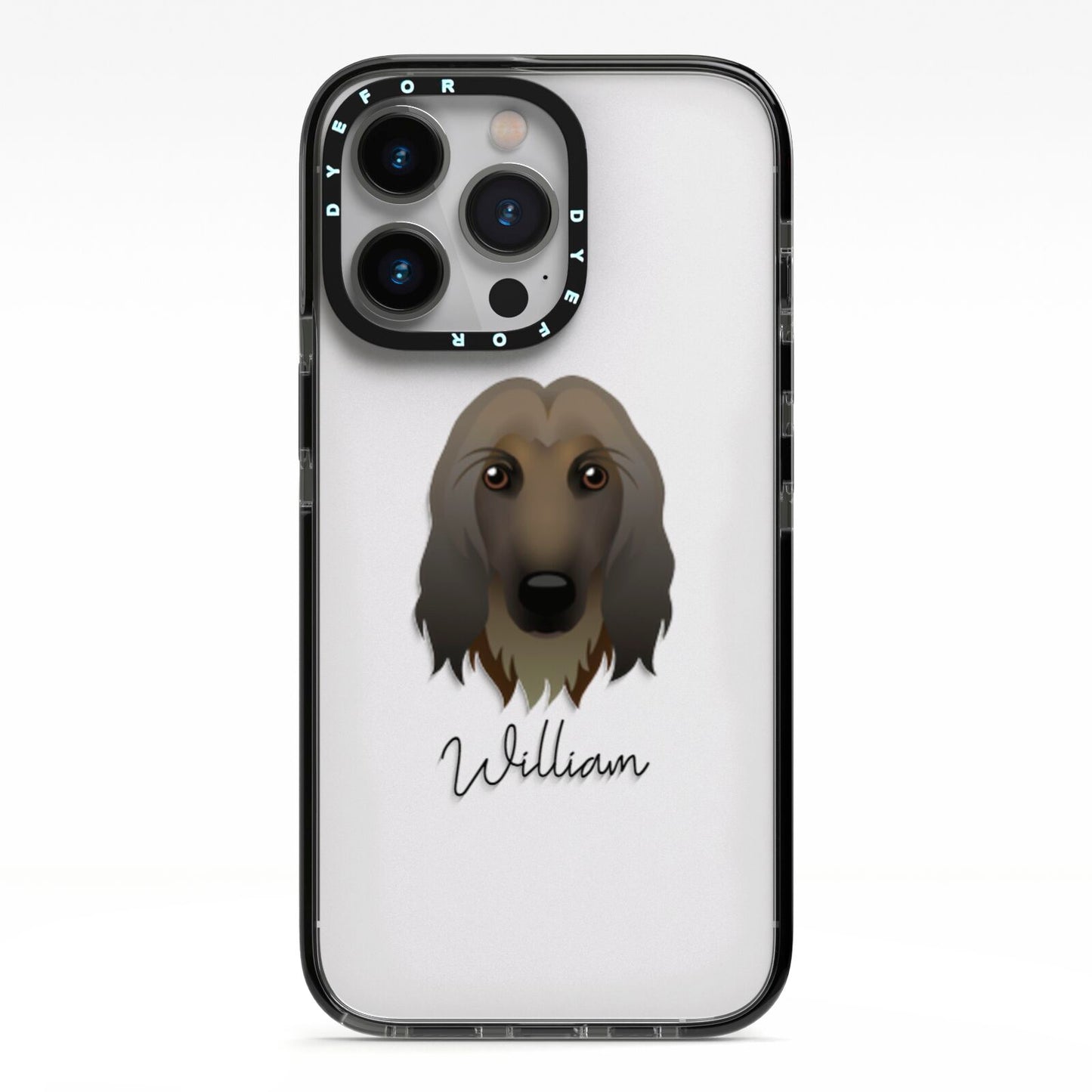 Afghan Hound Personalised iPhone 13 Pro Black Impact Case on Silver phone