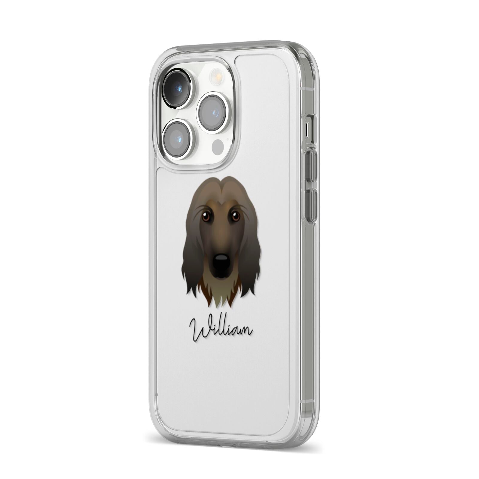 Afghan Hound Personalised iPhone 14 Pro Clear Tough Case Silver Angled Image