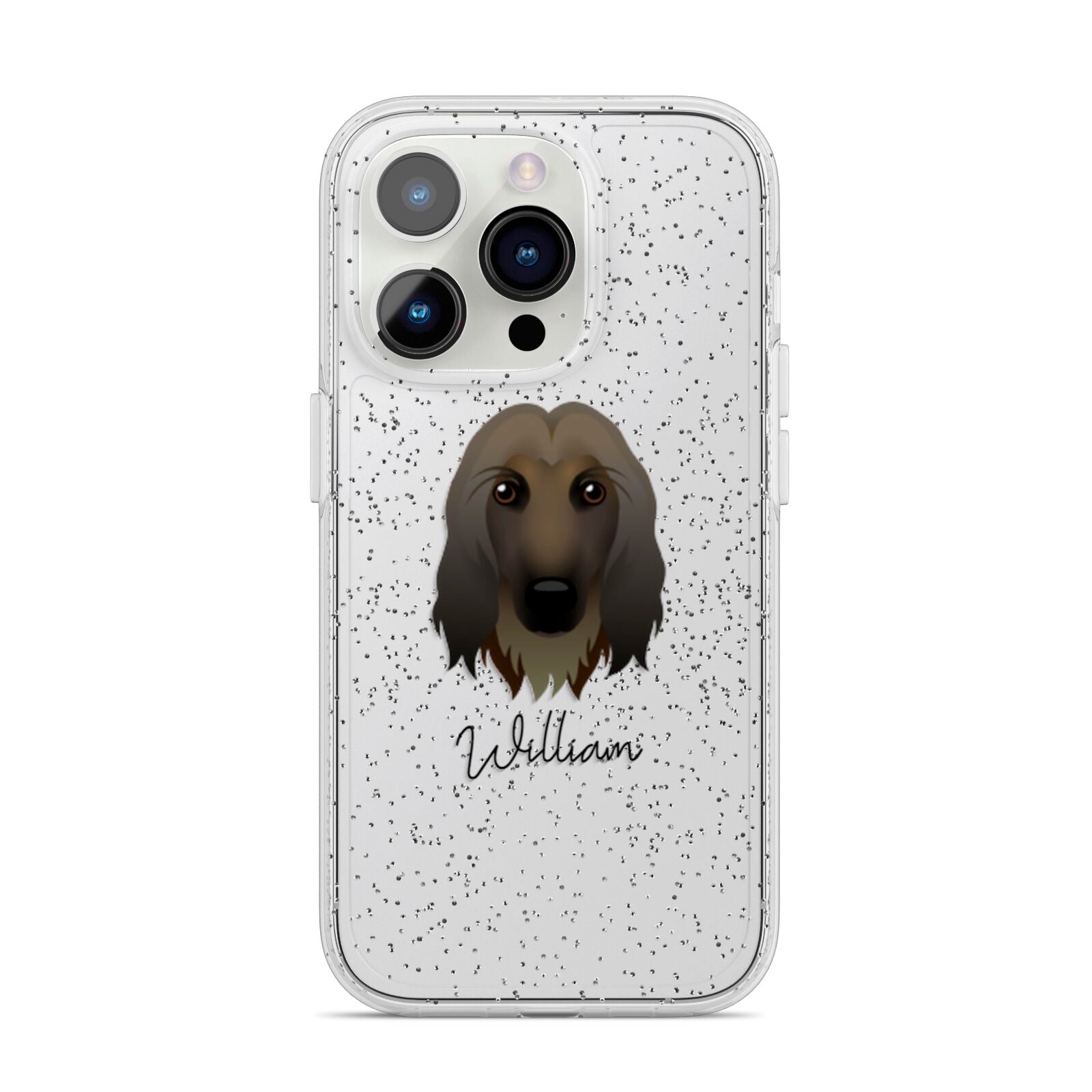 Afghan Hound Personalised iPhone 14 Pro Glitter Tough Case Silver