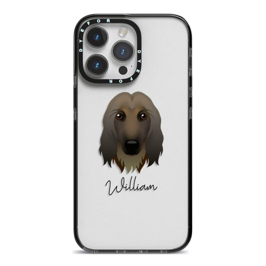 Afghan Hound Personalised iPhone 14 Pro Max Black Impact Case on Silver phone