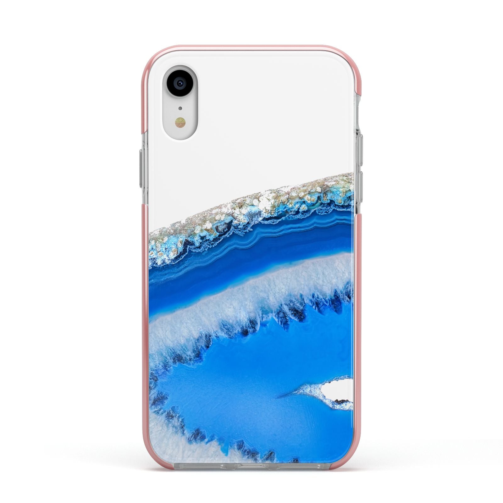 Agate Blue Apple iPhone XR Impact Case Pink Edge on Silver Phone