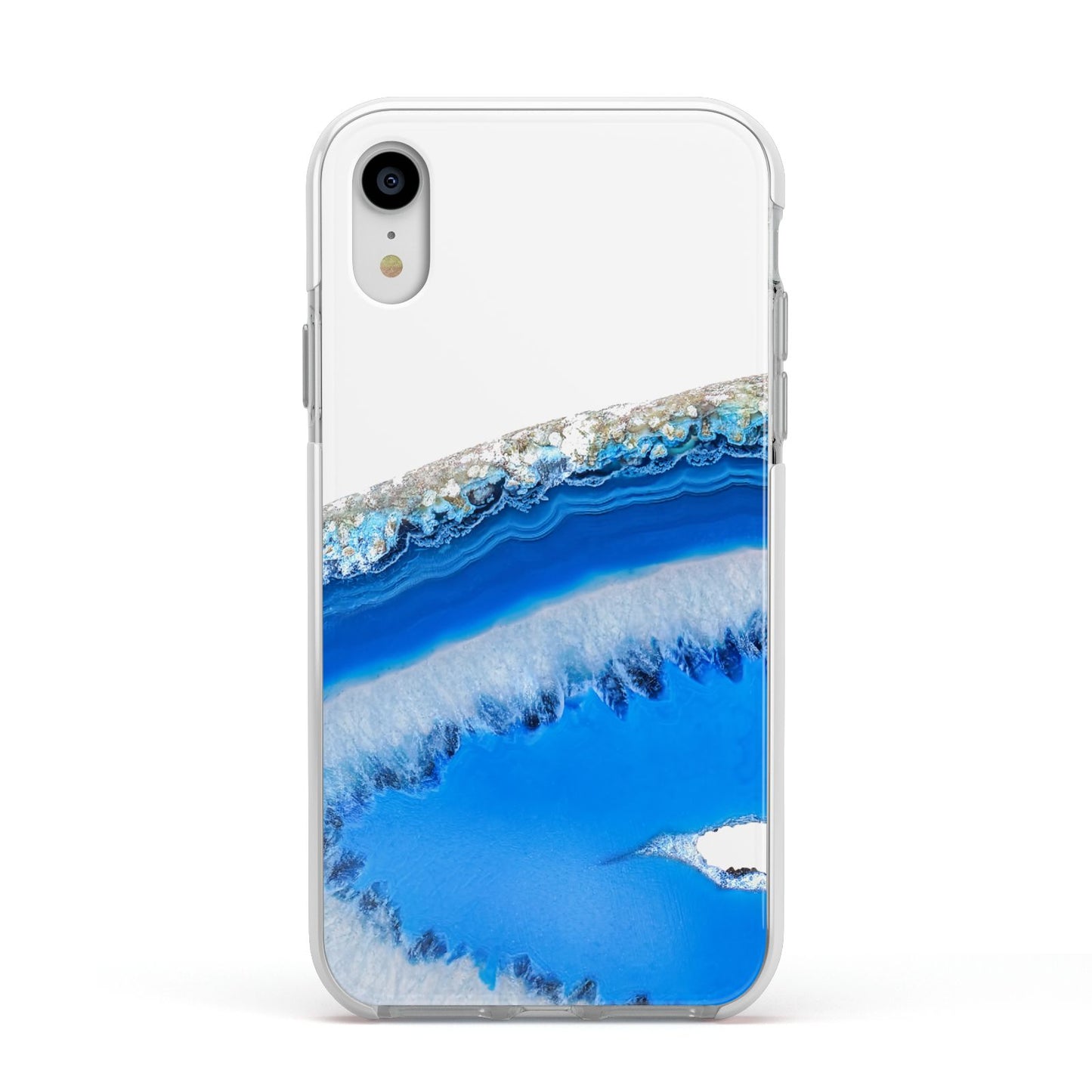 Agate Blue Apple iPhone XR Impact Case White Edge on Silver Phone