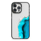 Agate Blue Turquoise iPhone 14 Pro Max Black Impact Case on Silver phone