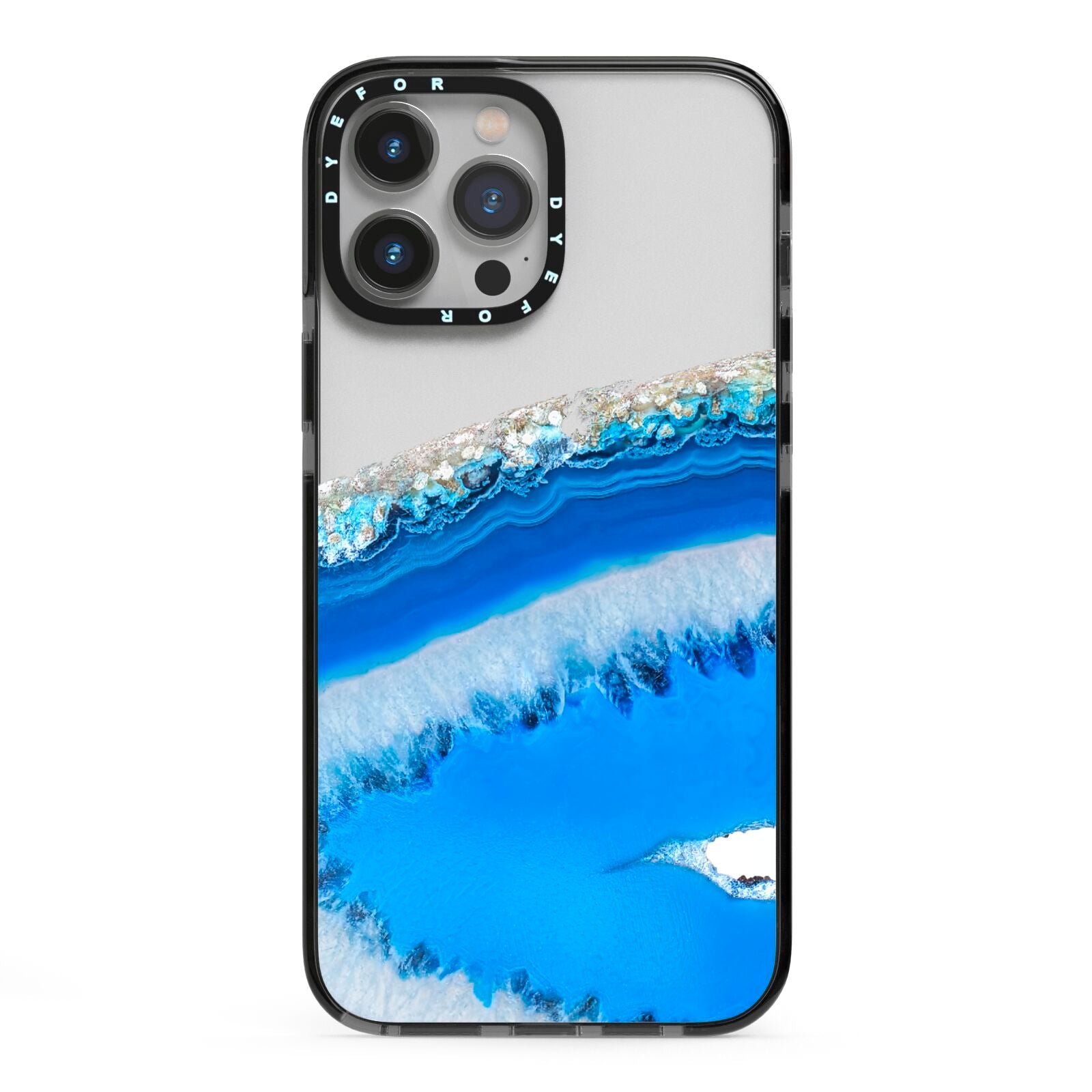 Agate Blue iPhone 13 Pro Max Black Impact Case on Silver phone