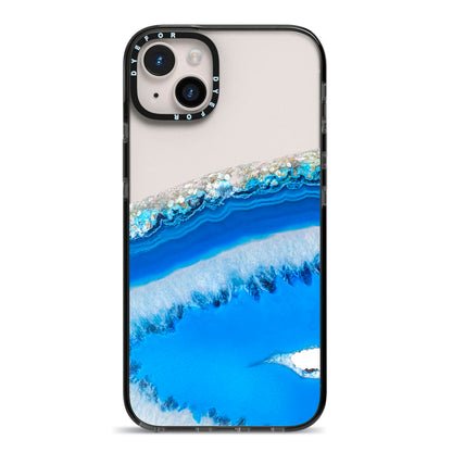 Agate Blue iPhone 14 Plus Black Impact Case on Silver phone