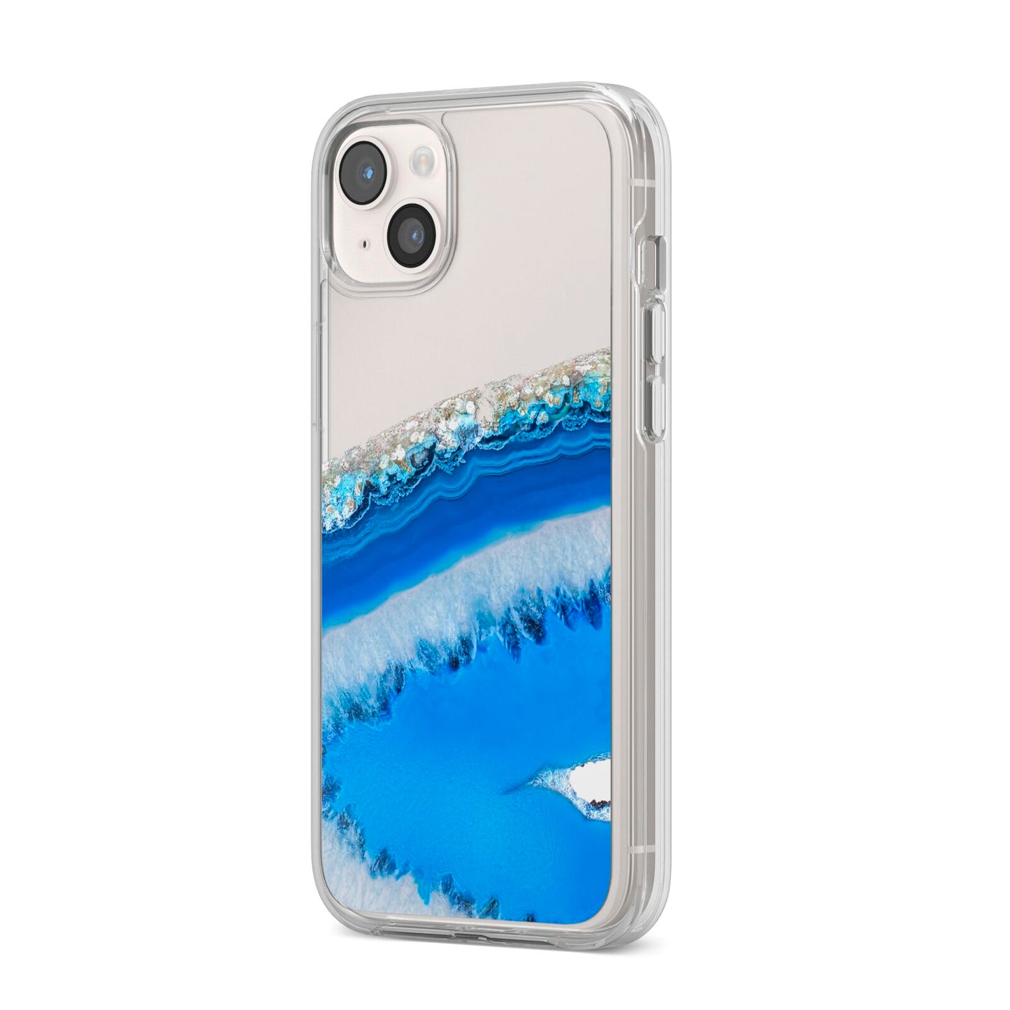 Agate Blue iPhone 14 Plus Clear Tough Case Starlight Angled Image