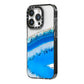 Agate Blue iPhone 14 Pro Black Impact Case Side Angle on Silver phone