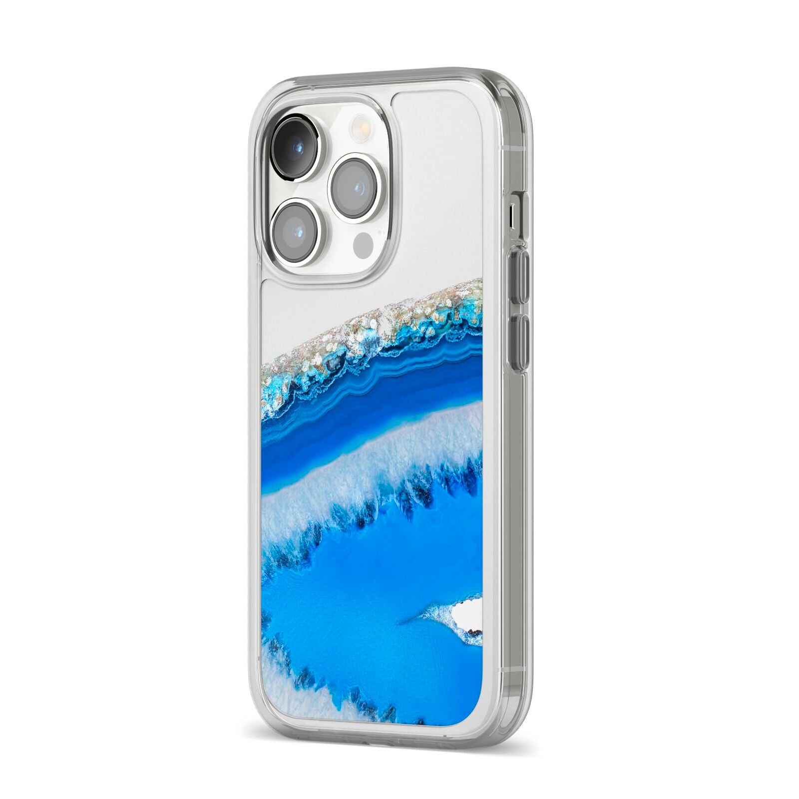 Agate Blue iPhone 14 Pro Clear Tough Case Silver Angled Image