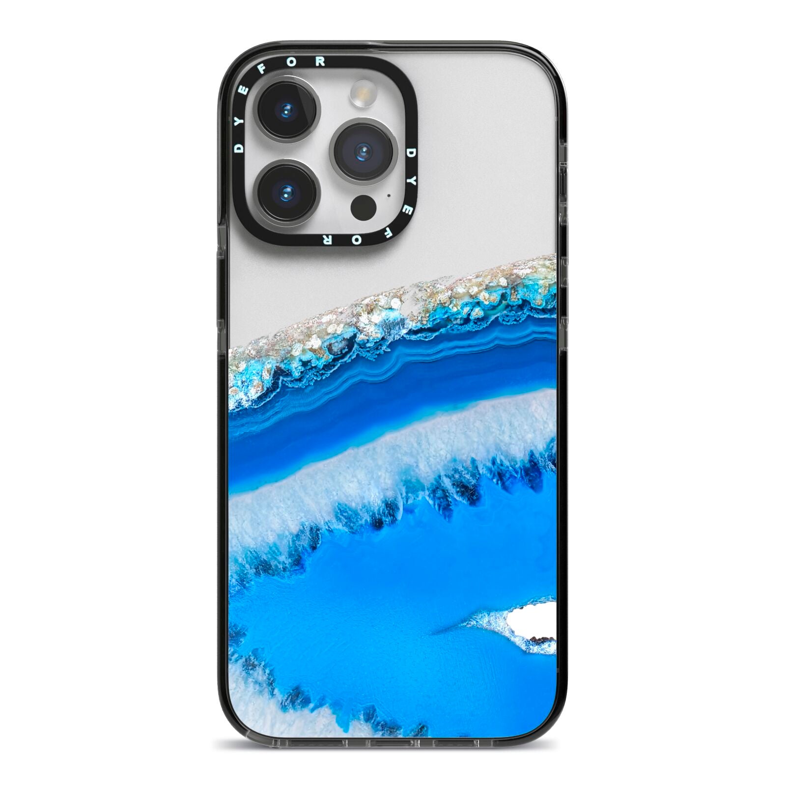 Agate Blue iPhone 14 Pro Max Black Impact Case on Silver phone