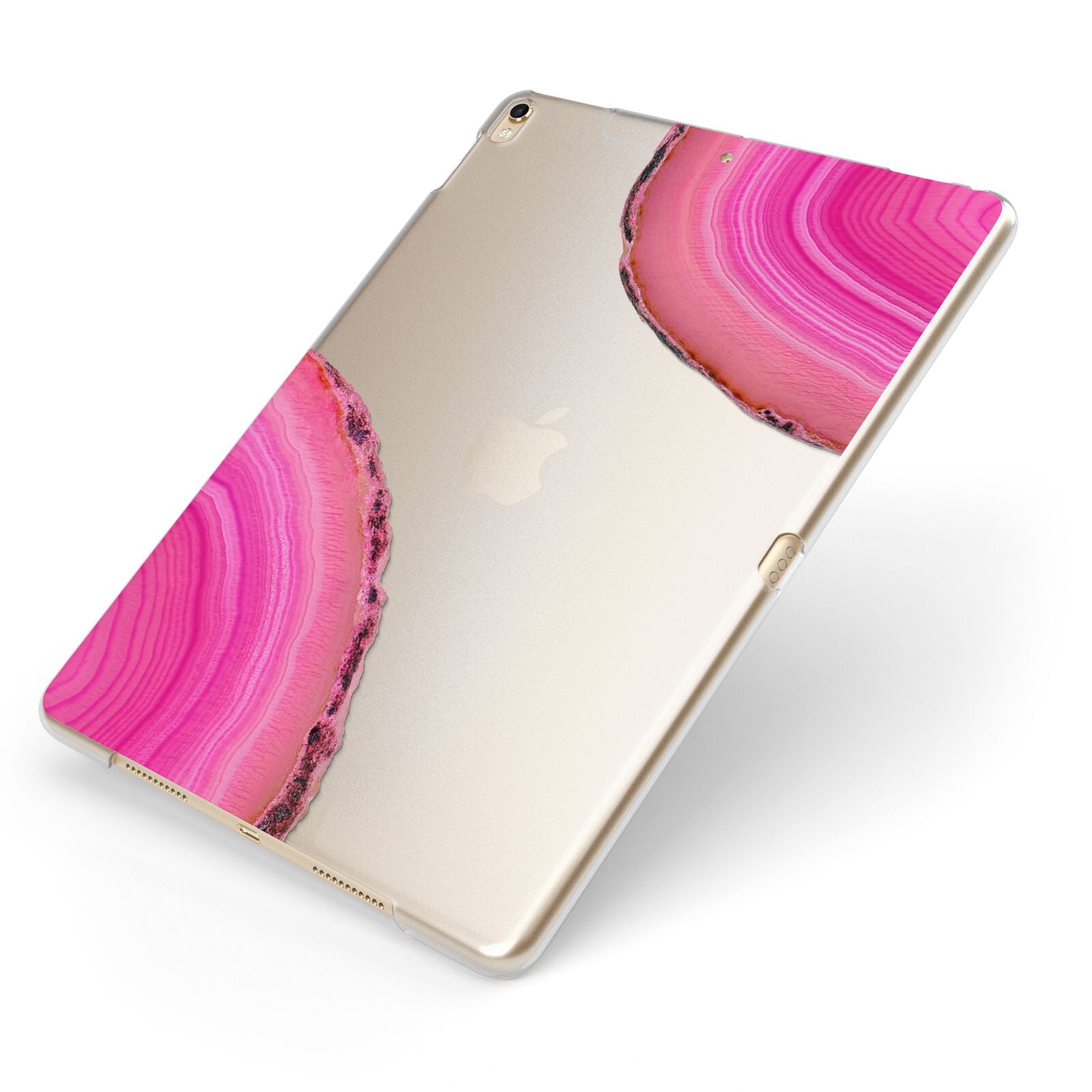Agate Bright Pink Apple iPad Case on Gold iPad Side View