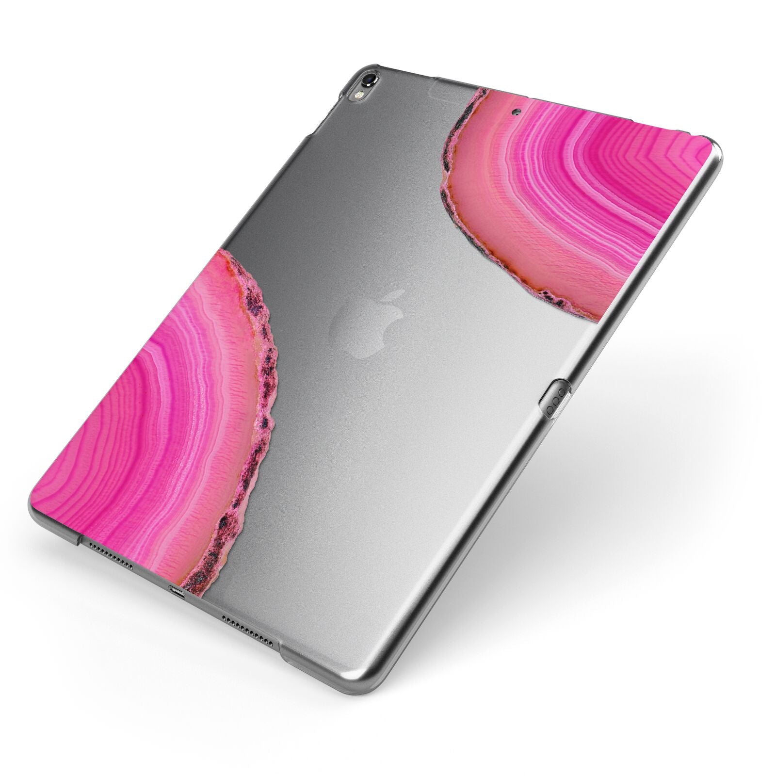 Agate Bright Pink Apple iPad Case on Grey iPad Side View