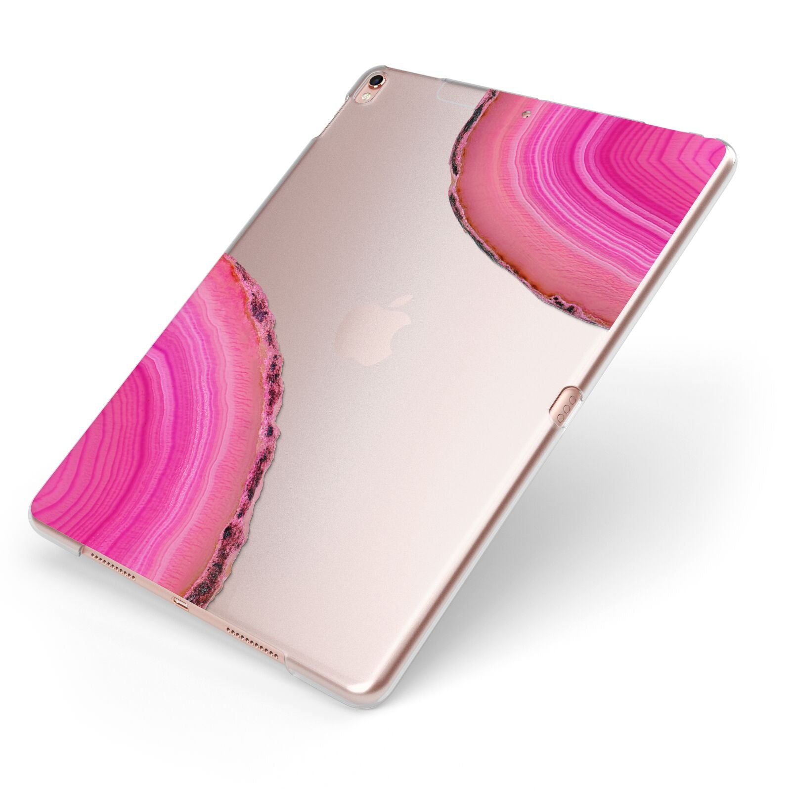 Agate Bright Pink Apple iPad Case on Rose Gold iPad Side View