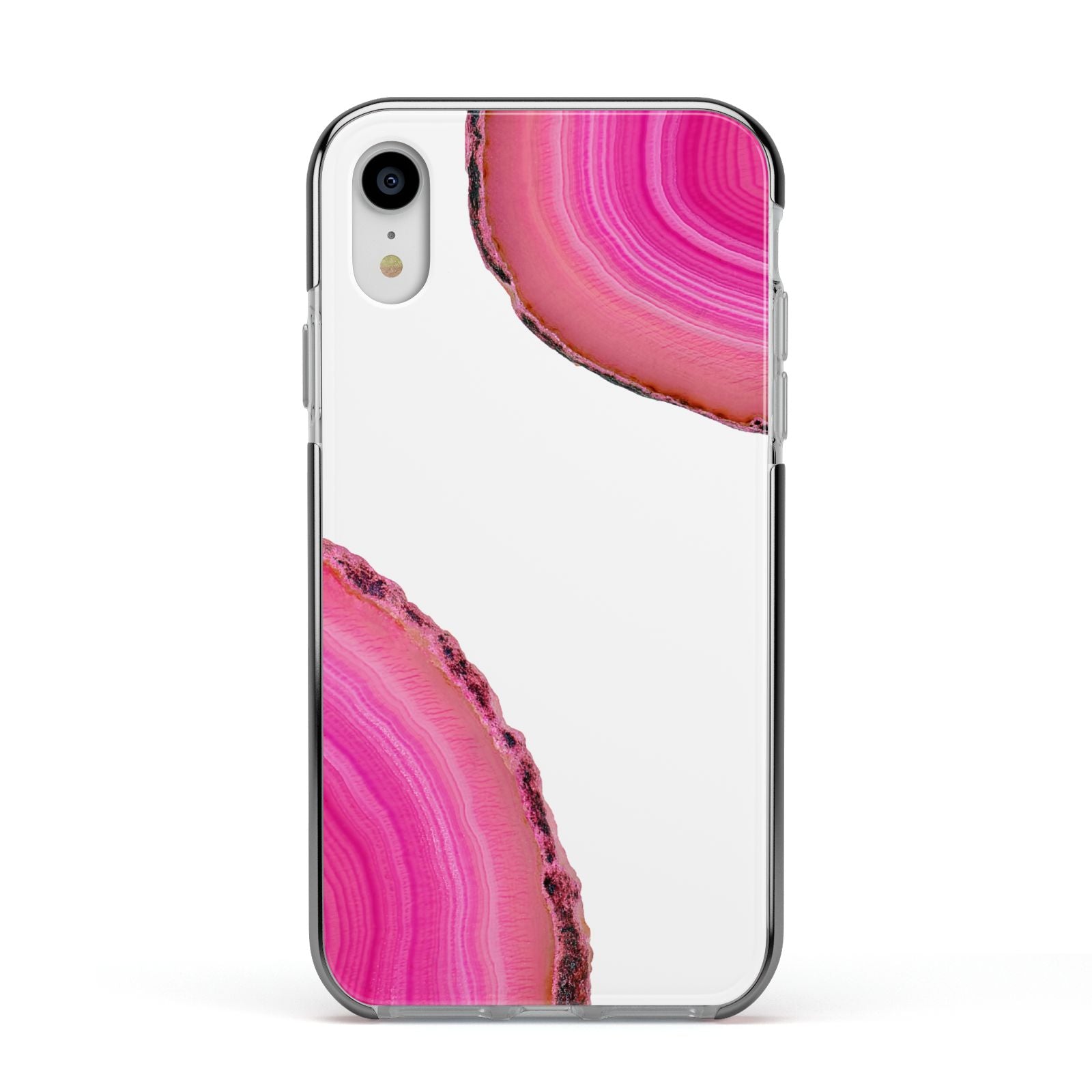 Agate Bright Pink Apple iPhone XR Impact Case Black Edge on Silver Phone
