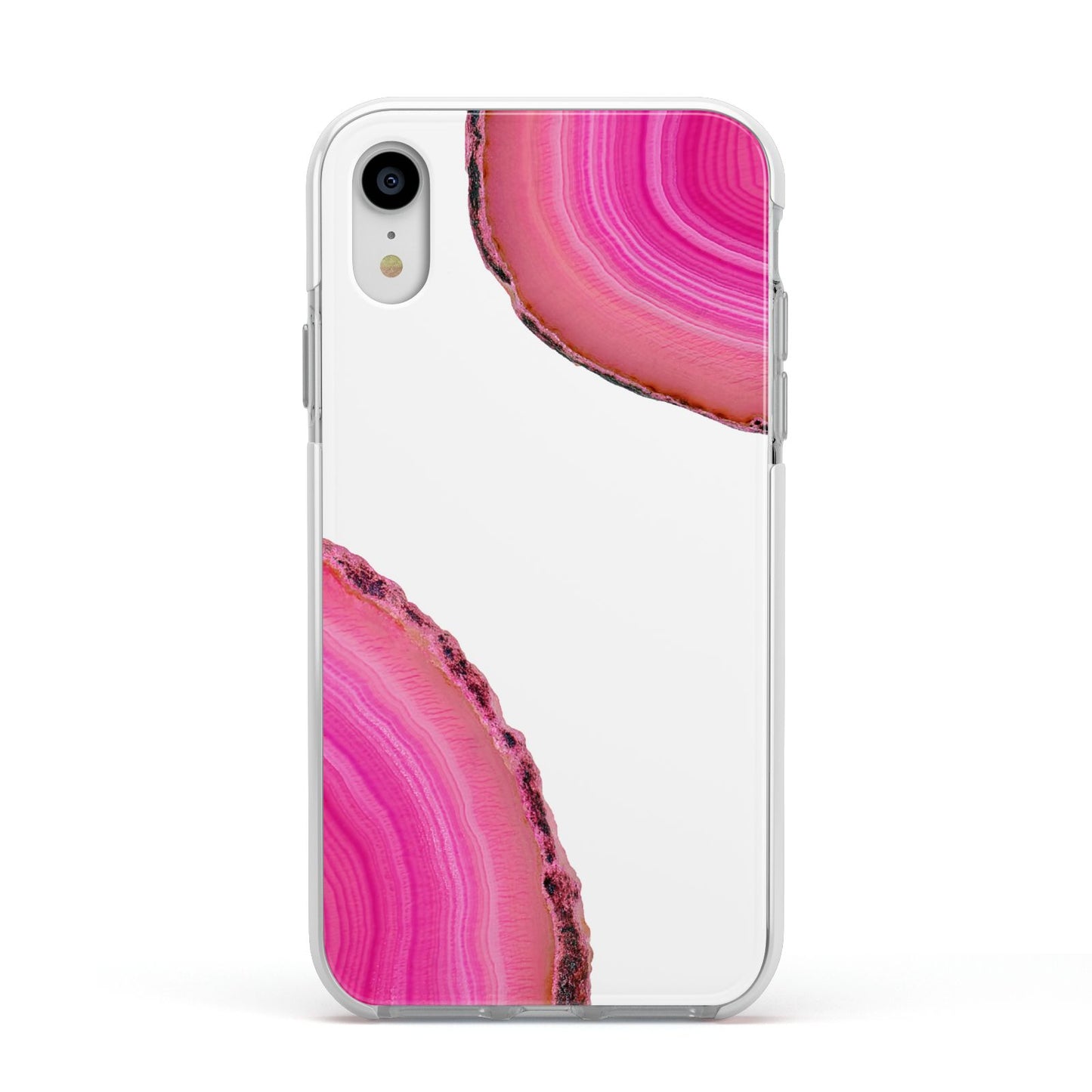 Agate Bright Pink Apple iPhone XR Impact Case White Edge on Silver Phone