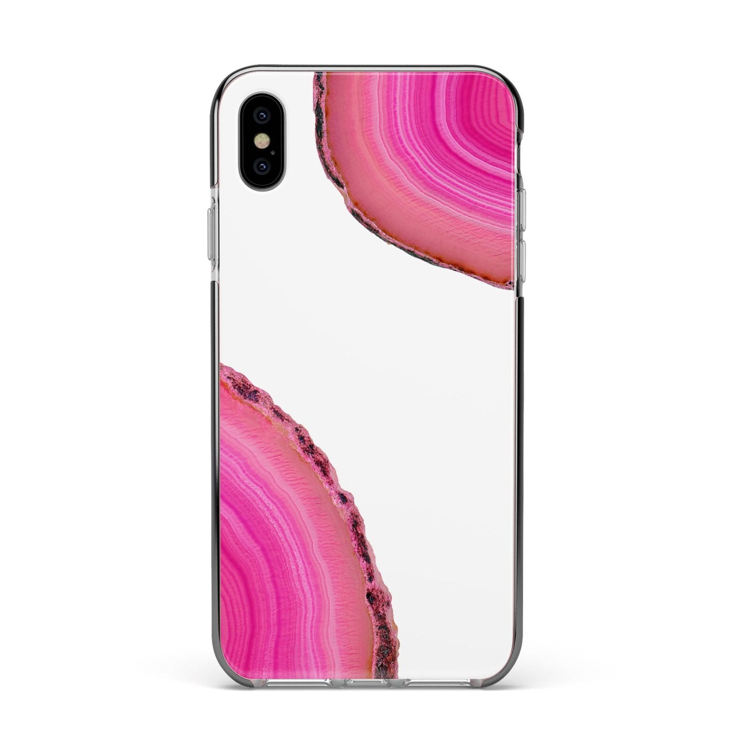 Agate Bright Pink Apple iPhone Xs Max Impact Case Black Edge on Silver Phone