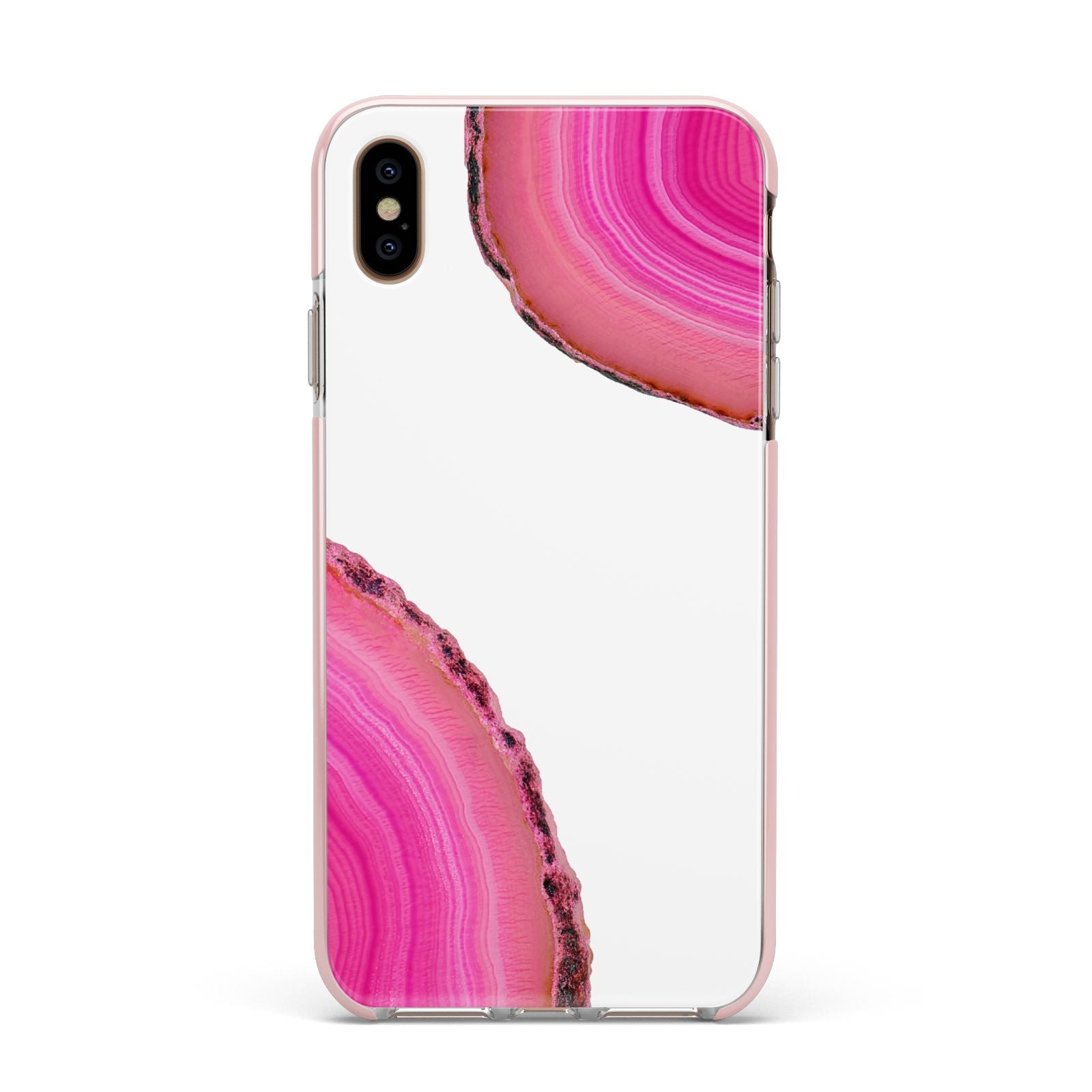 Agate Bright Pink Apple iPhone Xs Max Impact Case Pink Edge on Gold Phone
