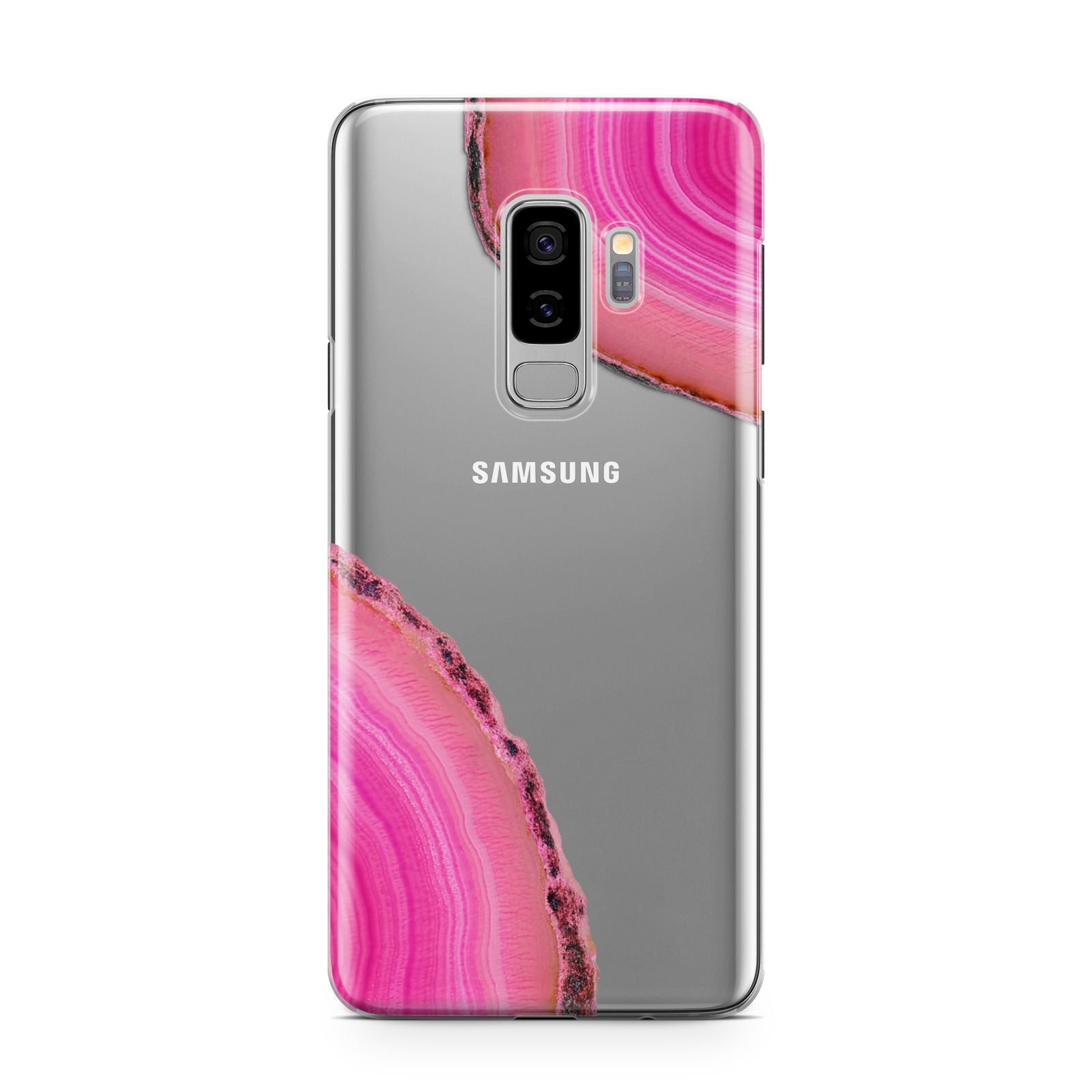 Agate Bright Pink Samsung Galaxy S9 Plus Case on Silver phone