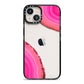 Agate Bright Pink iPhone 13 Black Impact Case on Silver phone