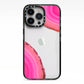 Agate Bright Pink iPhone 13 Pro Black Impact Case on Silver phone
