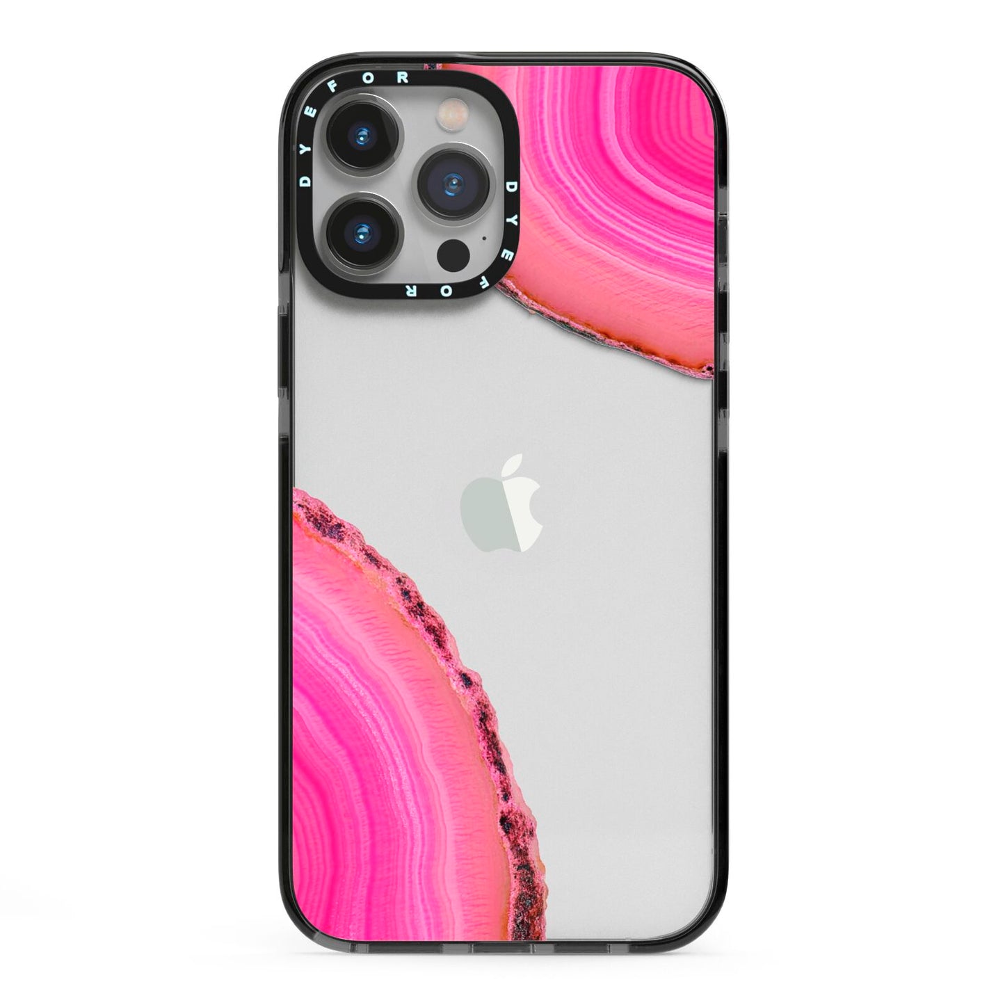 Agate Bright Pink iPhone 13 Pro Max Black Impact Case on Silver phone