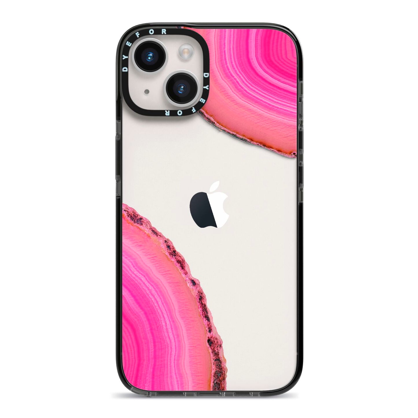 Agate Bright Pink iPhone 14 Black Impact Case on Silver phone